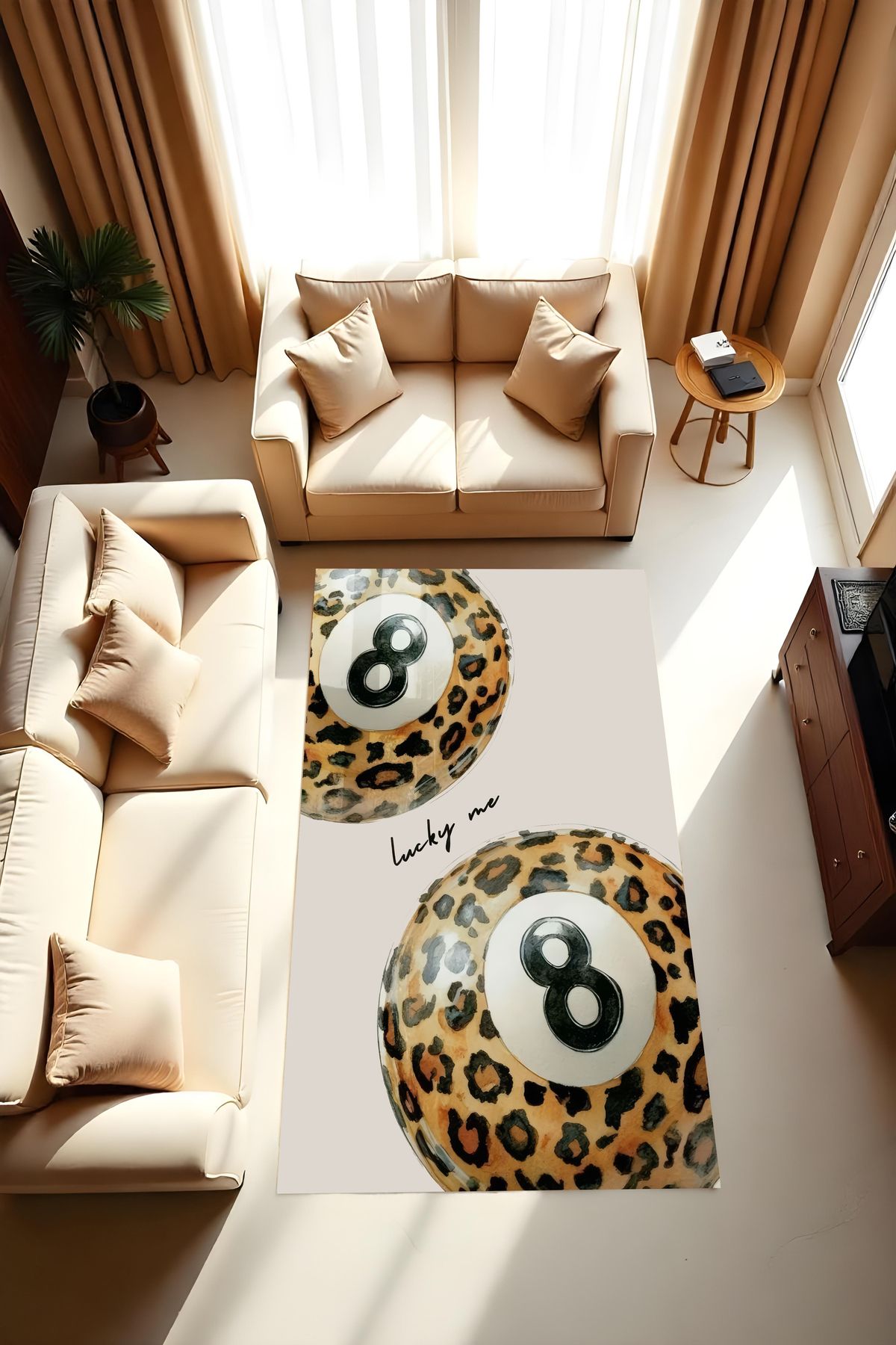 Liriya Dijital Baskı Leopar Bilardo Desen Kaymaz Taban Makinada Yıkanabilir Salon Halısı Genç Oda Halısı