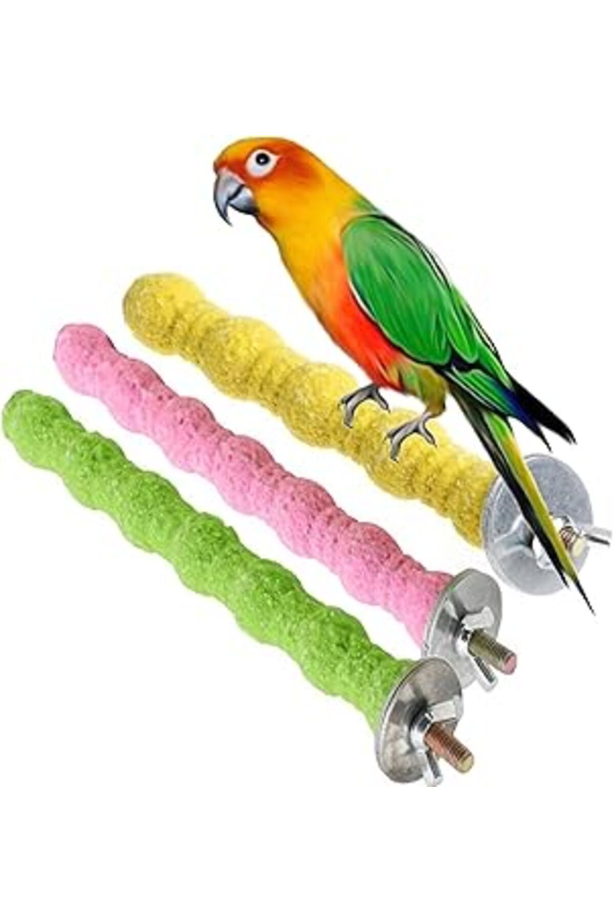 Mu Art Ahşap Joyzzz Kuş Levrek, Levrek Papağan Standı, 3 Paket Papağan Standı Oyuncak, Pençe Taşlama Kuş Levrek,