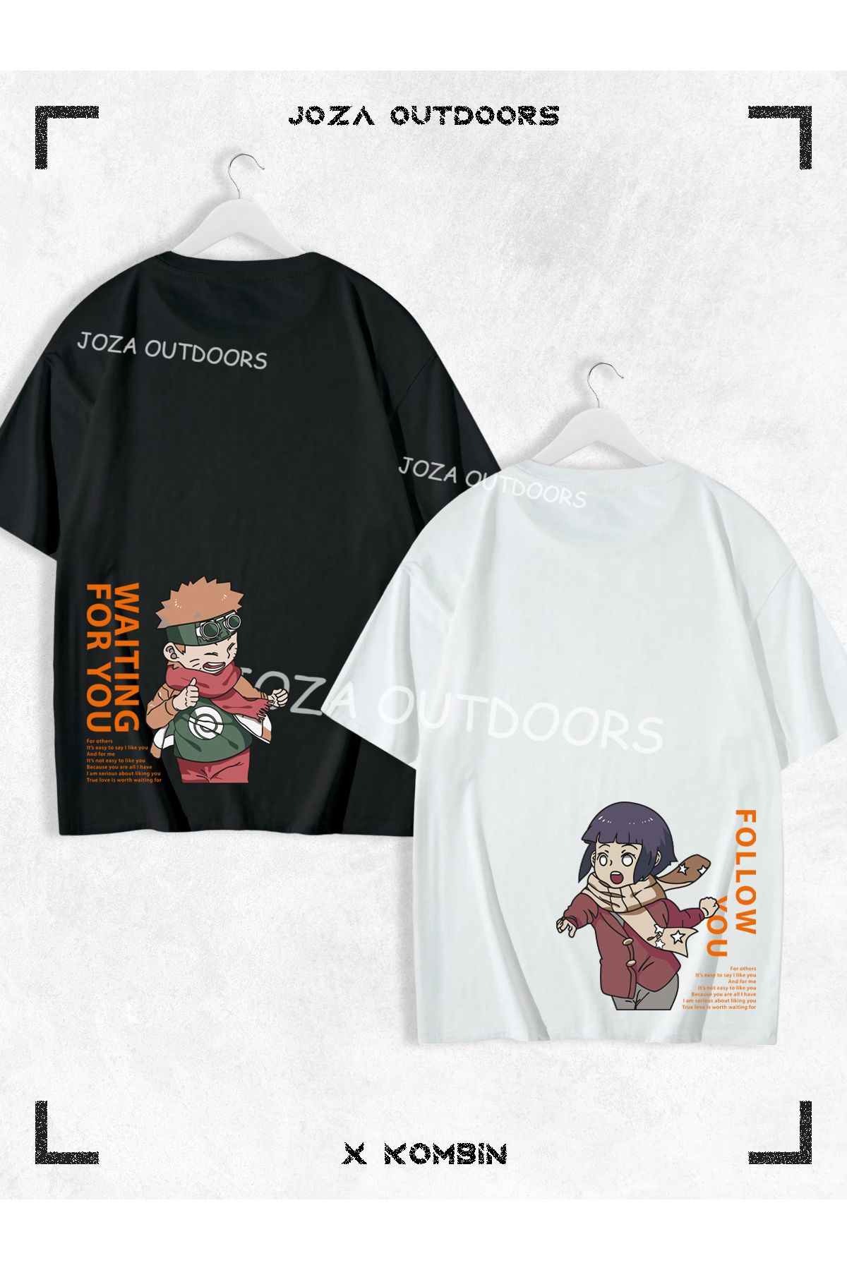 Joza Outdoors Kadın Erkek Hinata Narto Anime Arka Bel Baskılı Sevgili Çift Kombini Oversize Tshirt 2'li Takım