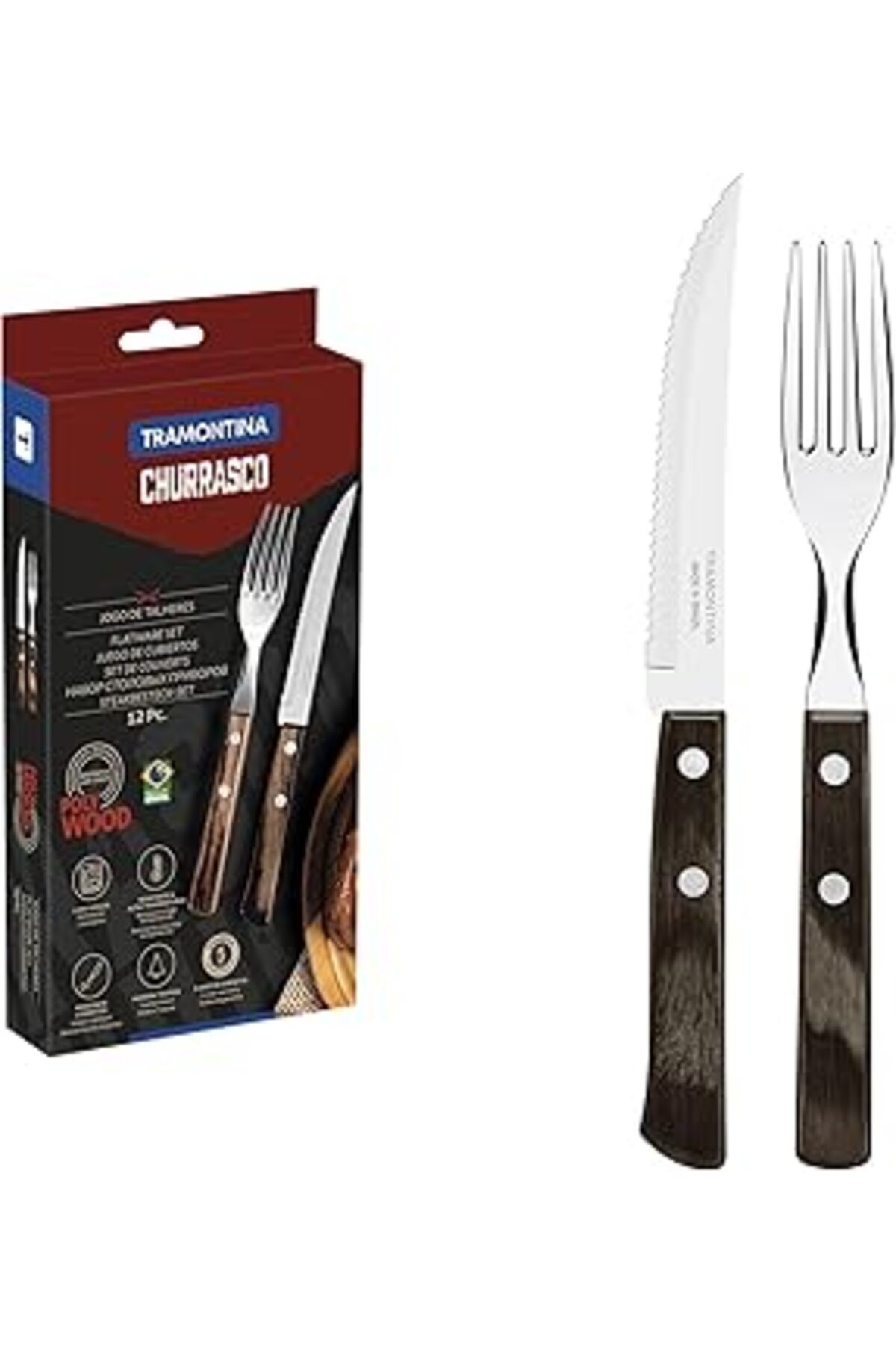 Mu Art Ahşap Tramontina Churrasco 21199/911 Çatal Bıçak Barbekü Seti (12Li Blister)