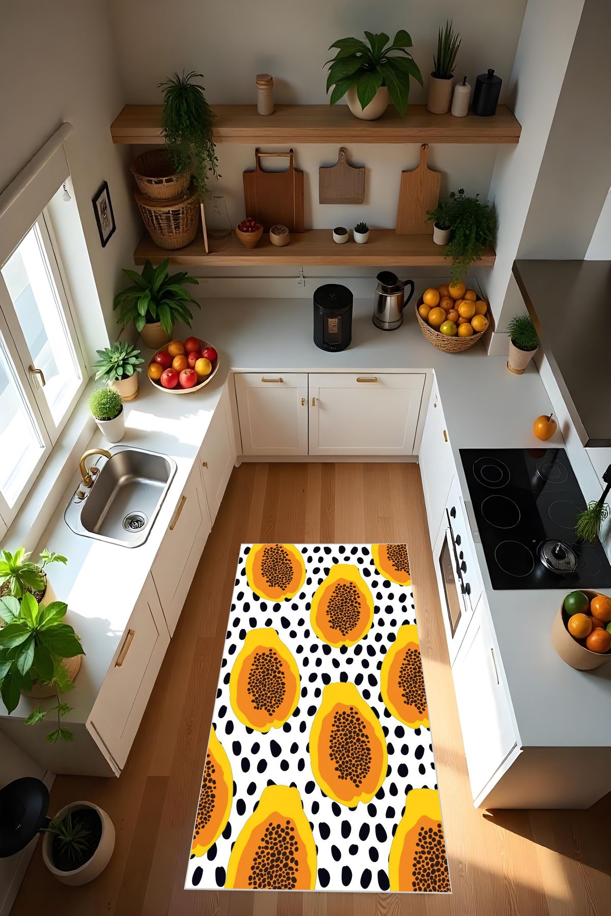 Liriya Dijital Baskı Modern Kaymaz Taban Leke Tutmaz Makinada Yıkanabilir Mutfak Halısı ve Balkon Halısı