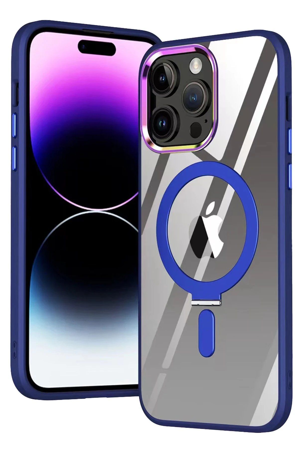 Toptan Bulurum iPhone 15 Pro Kılıf Magneticsafe Standlı Kapak - Lacivert