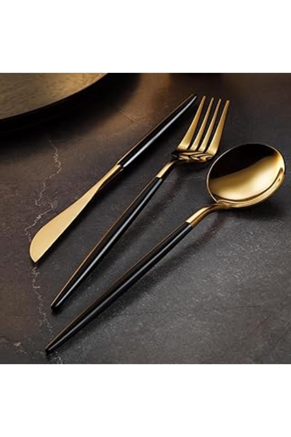 Mu Art Ahşap Versay Black Gold 6 Kişilik 36 Parça Çatal Kaşık Takımı