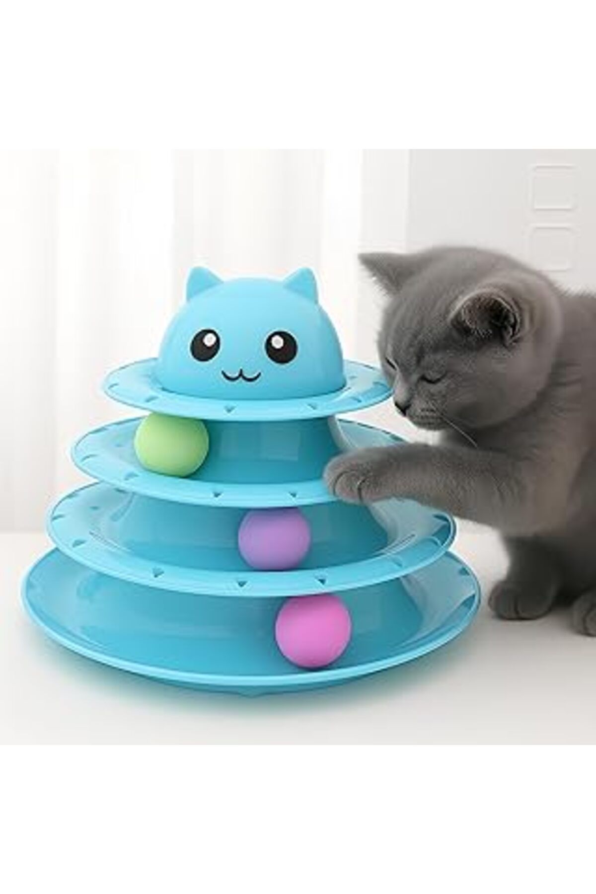 ASİTAN Kanji Tower Of Tracks 3 Katlı Eğlenceli Mavi Kedi Oyuncağı Seti | Toplu Kedi Yakalama Kulesi