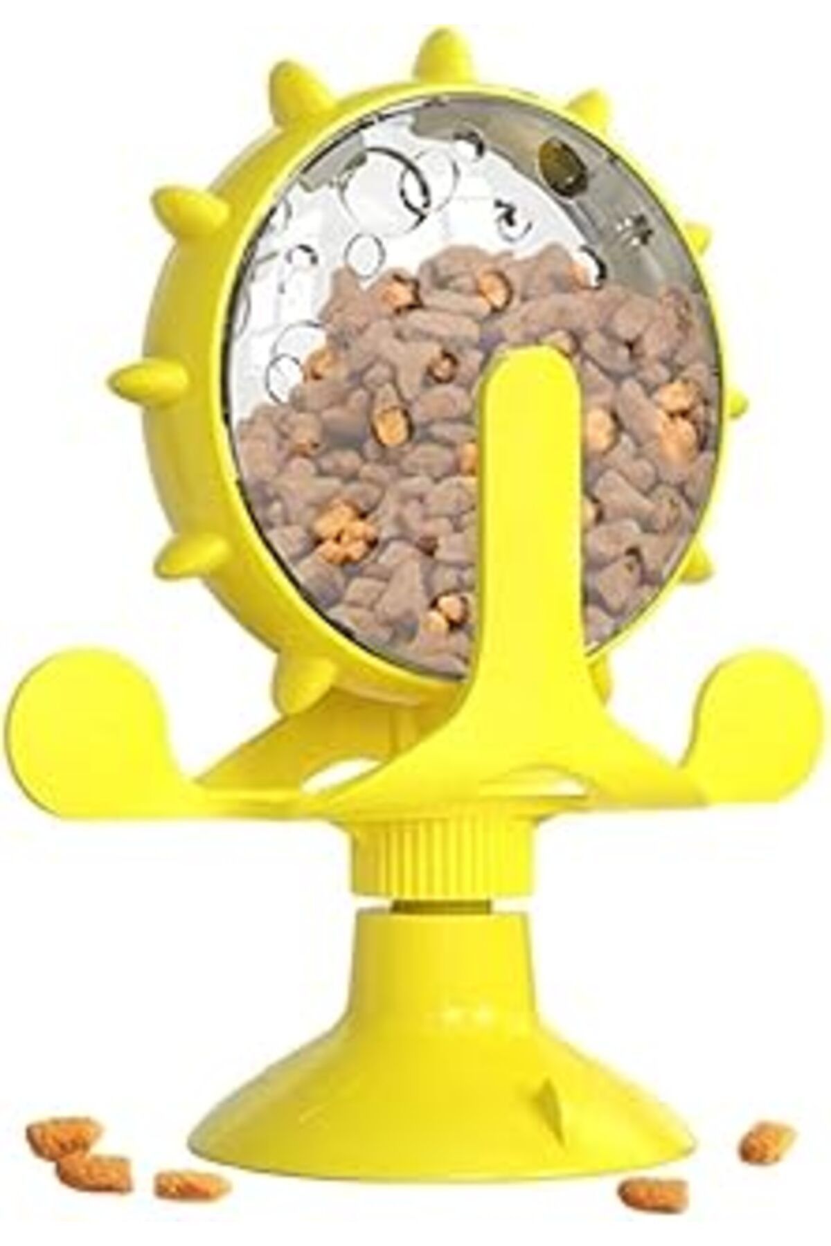 ASİTAN Buffer® Vantuzlu Zilli Interaktif Dönebilen Mama Kaplı Renkli Değirmenli Eğlenceli Eğitici Kedi Oyu