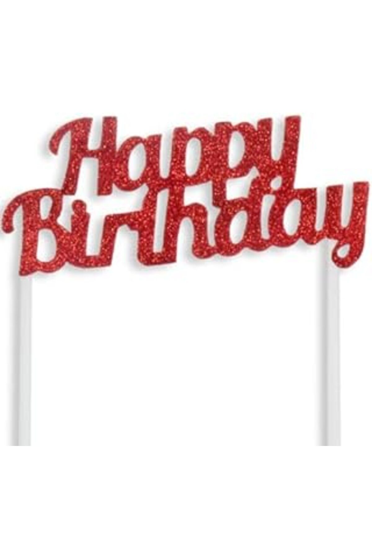 Mu Art Ahşap Benim Marifetlerim - Evadan Simli Kırmızı Happy Brithday Pasta Süsü