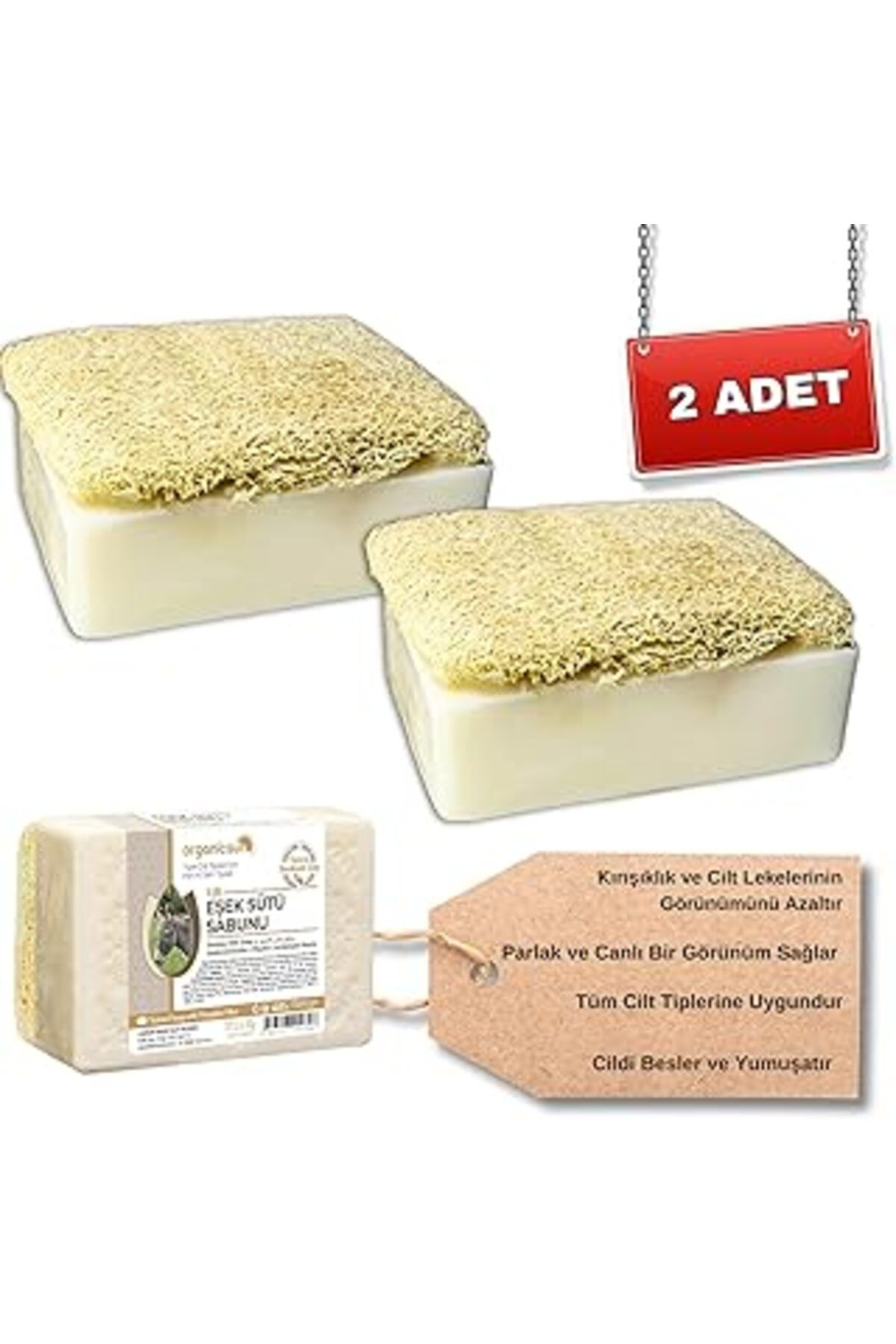 Qedii Organicsun Doğal Kabak Lifli Eşek Sütü Sabunu 120 Gr X 2 Adet Tüm Cilt Tipleri İçin Kırışıklık Ve Y