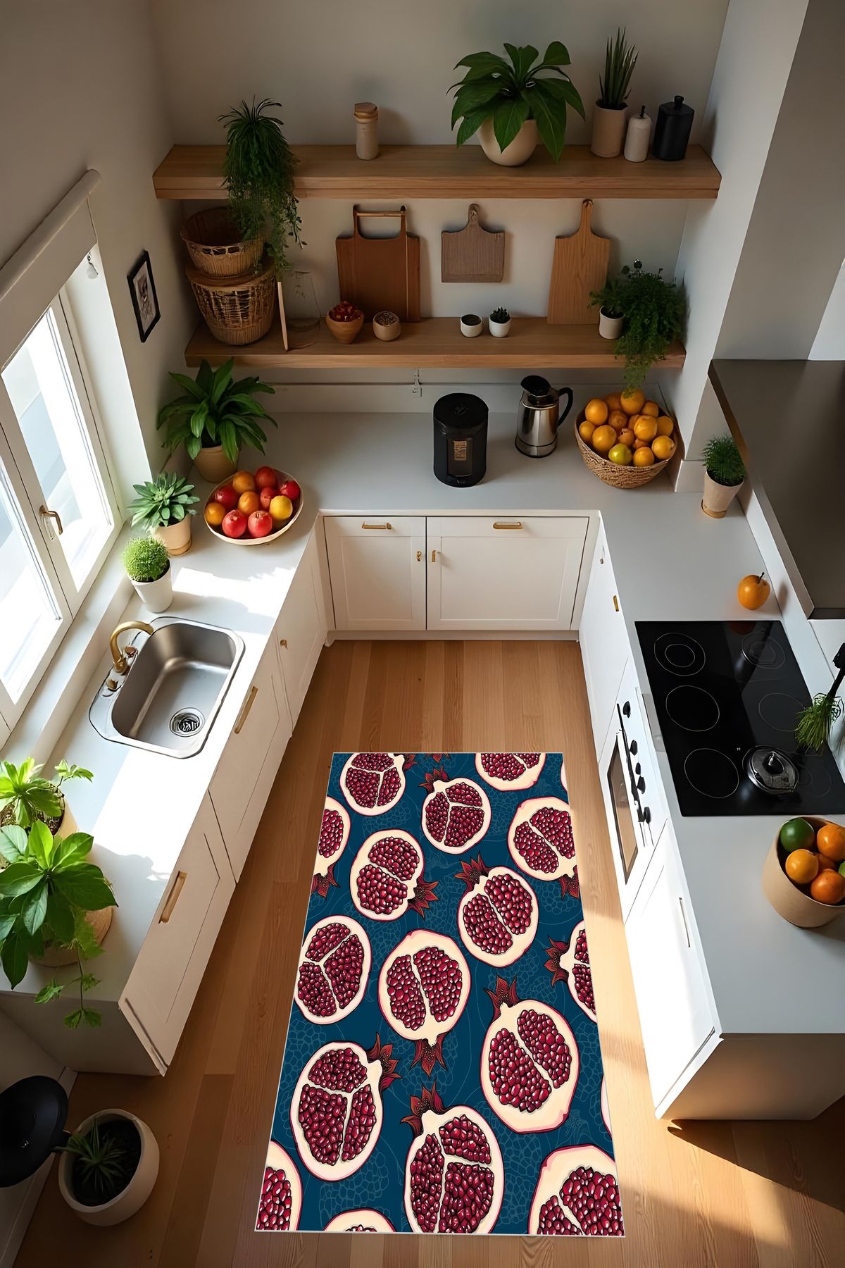 Liriya Dijital Baskı Modern Kaymaz Taban Leke Tutmaz Makinada Yıkanabilir Mutfak Halısı ve Balkon Halısı