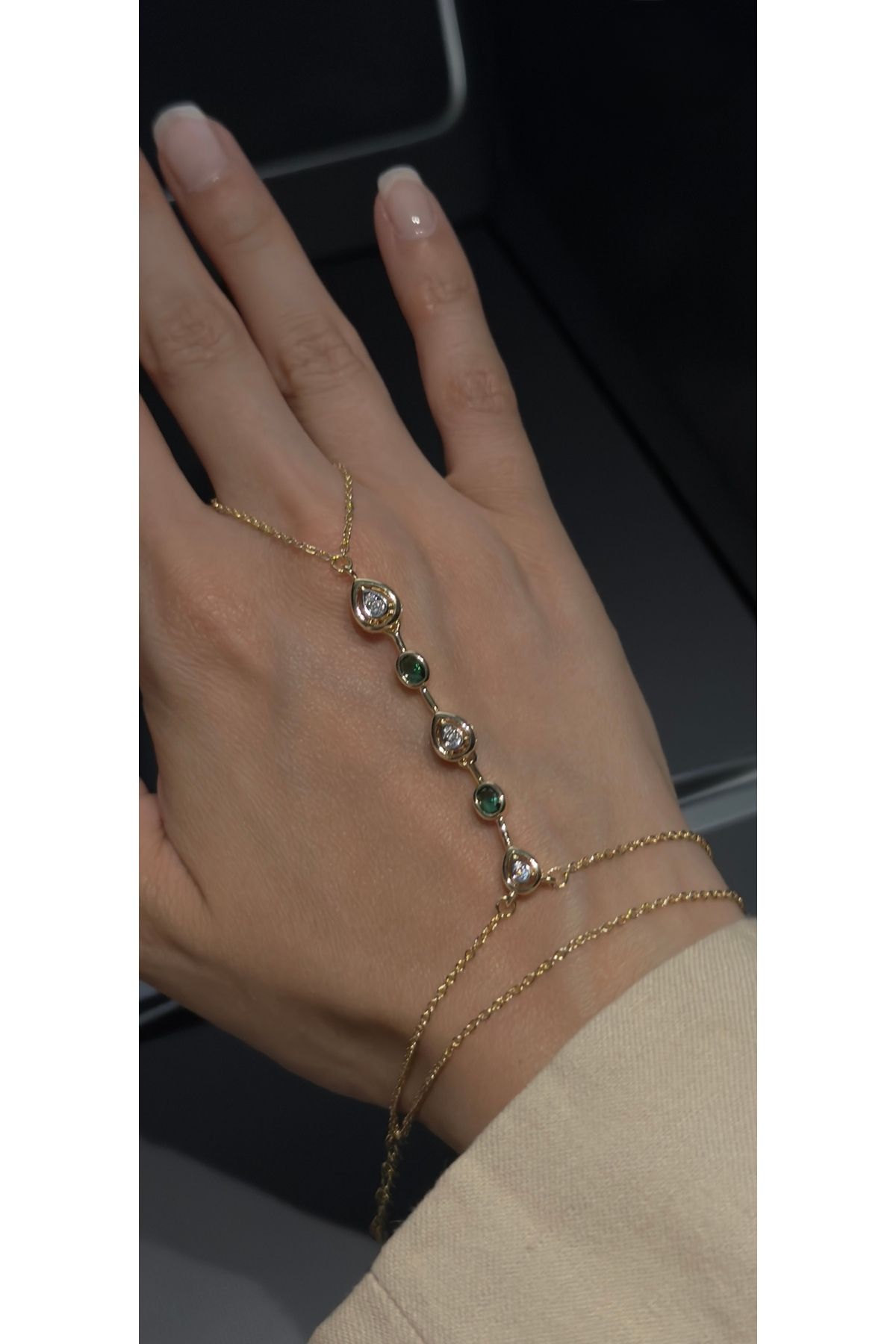 kems jewels Yeşil Zirkon Taşlı Damla Model Altın Kaplama Çelik Şahmeran