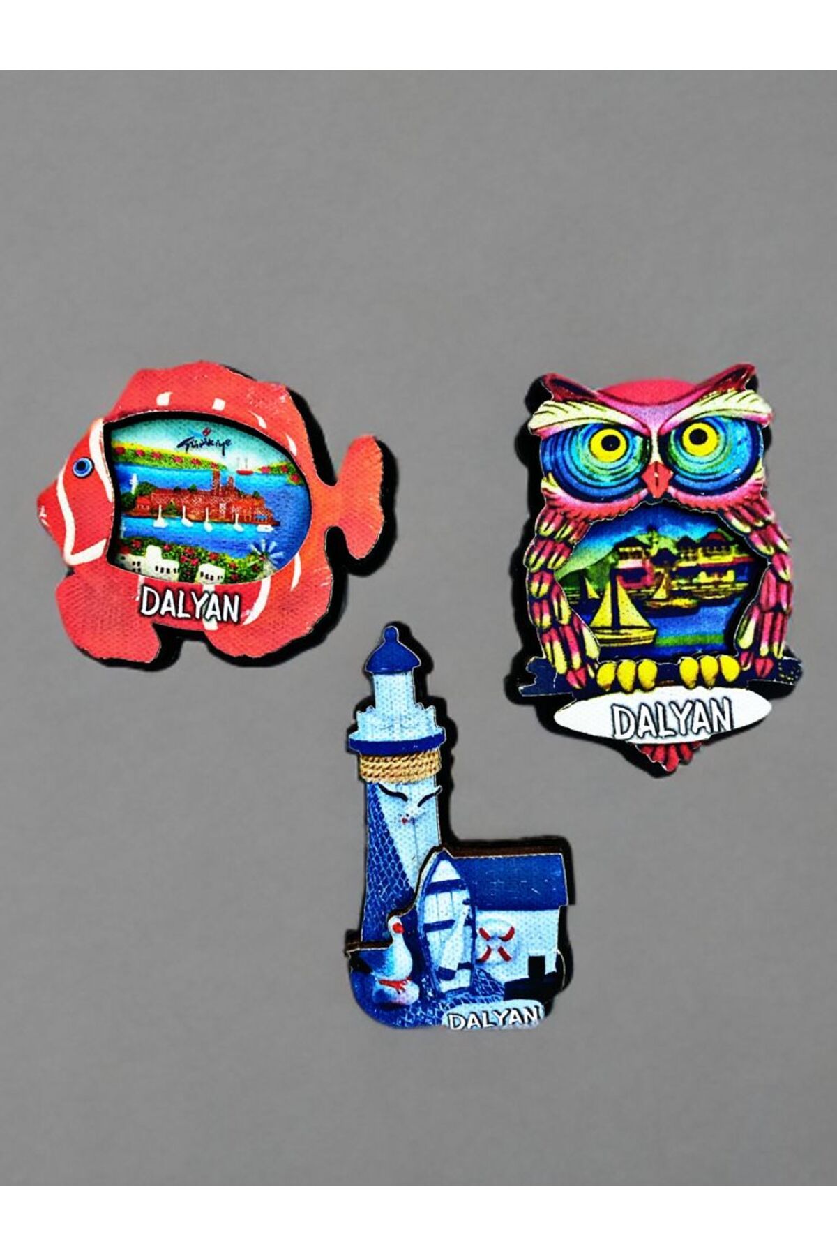 Home DALYAN Temalı 3 lü Set Ahşap 3 Boyutlu Magnet. Mat Renkler ve Eskitme.