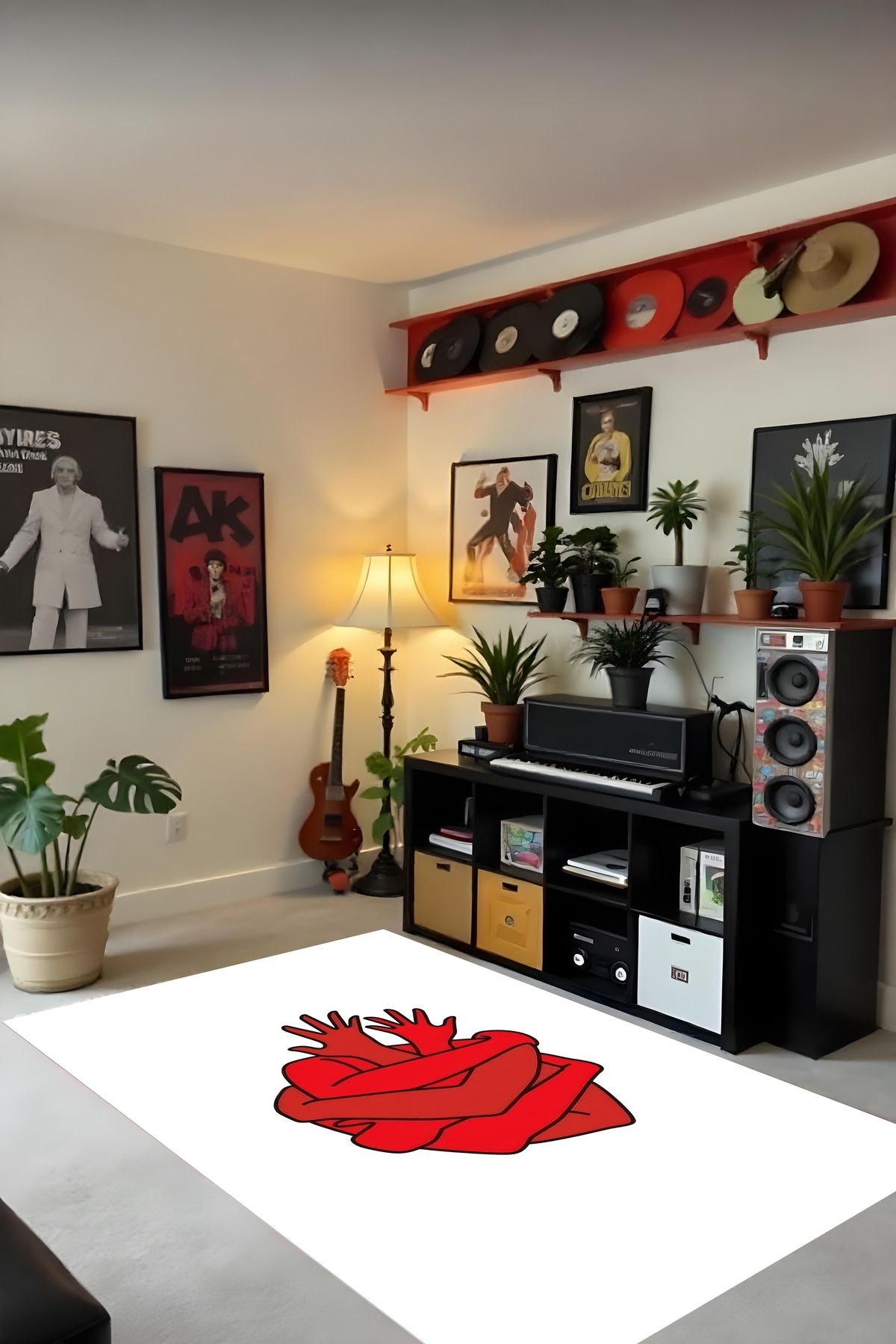 Liriya Dijital Baskı Modern Sanatsal Figürlü Kaymaz Taban Leke Tutmaz Makinada Yıkanabilir Salon Halısı