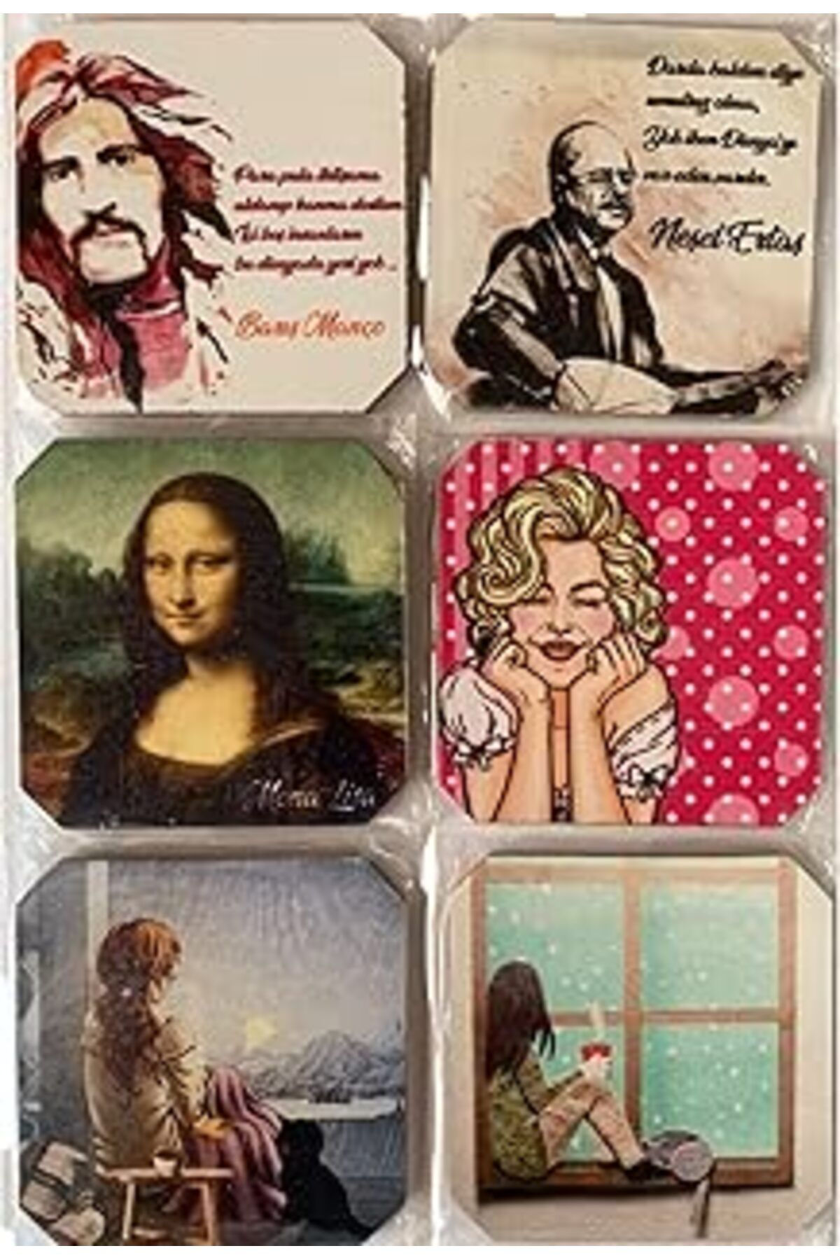 Mu Art Ahşap Bardak Altlığı 6'lı Şans Butiği Ahşap Baskılı Doğa, Ünlüler, Sanat Eserleri, Mandala, İlham Verici