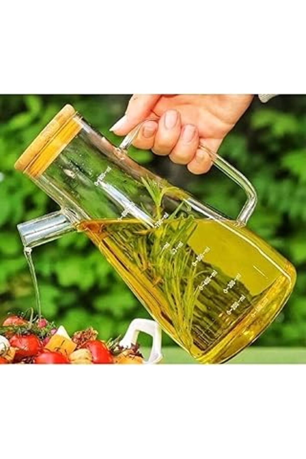 Mu Art Ahşap 900 Ml Bambu Kapaklı Cam Yağdanlık Sirkelik Süt Saklama Su Sürahisi