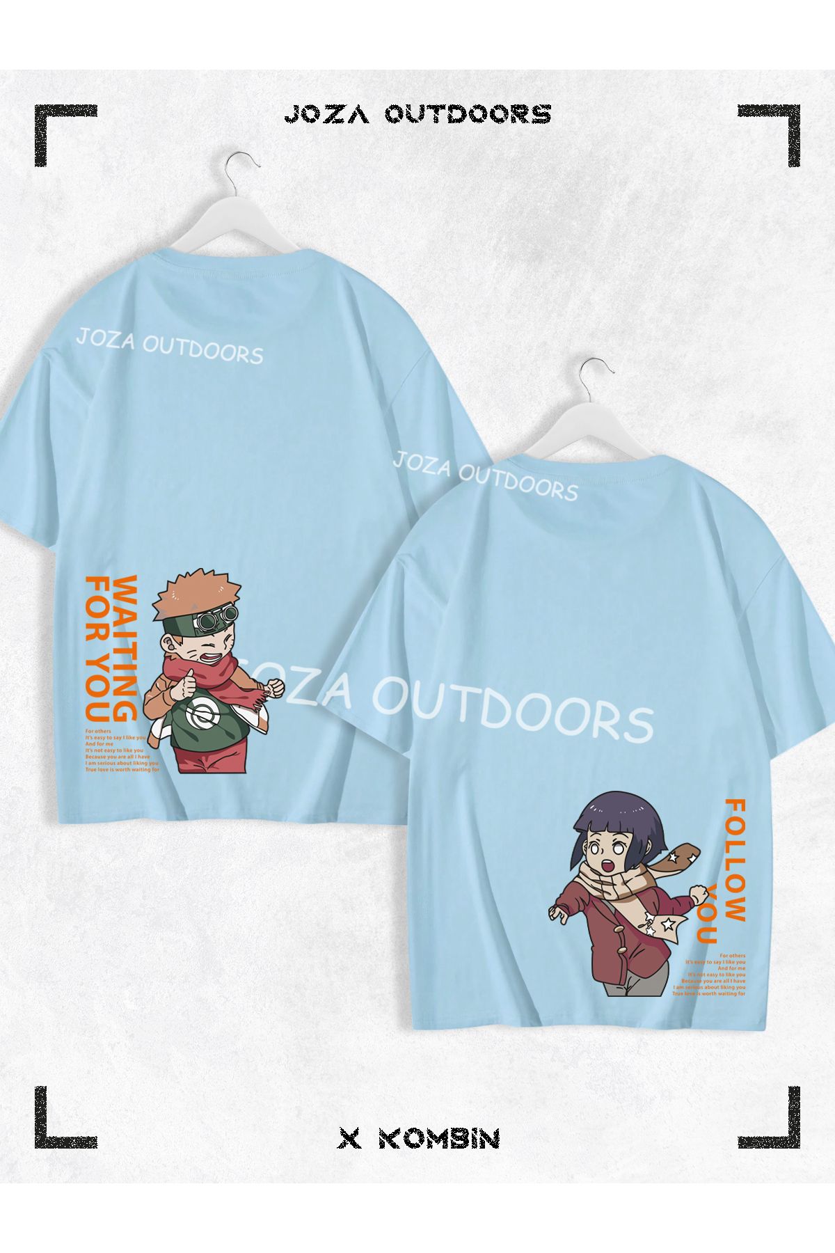 Joza Outdoors Kadın Erkek Hinata Narto Anime Arka Bel Baskılı Sevgili Çift Kombini Oversize Tshirt 2'li Takım