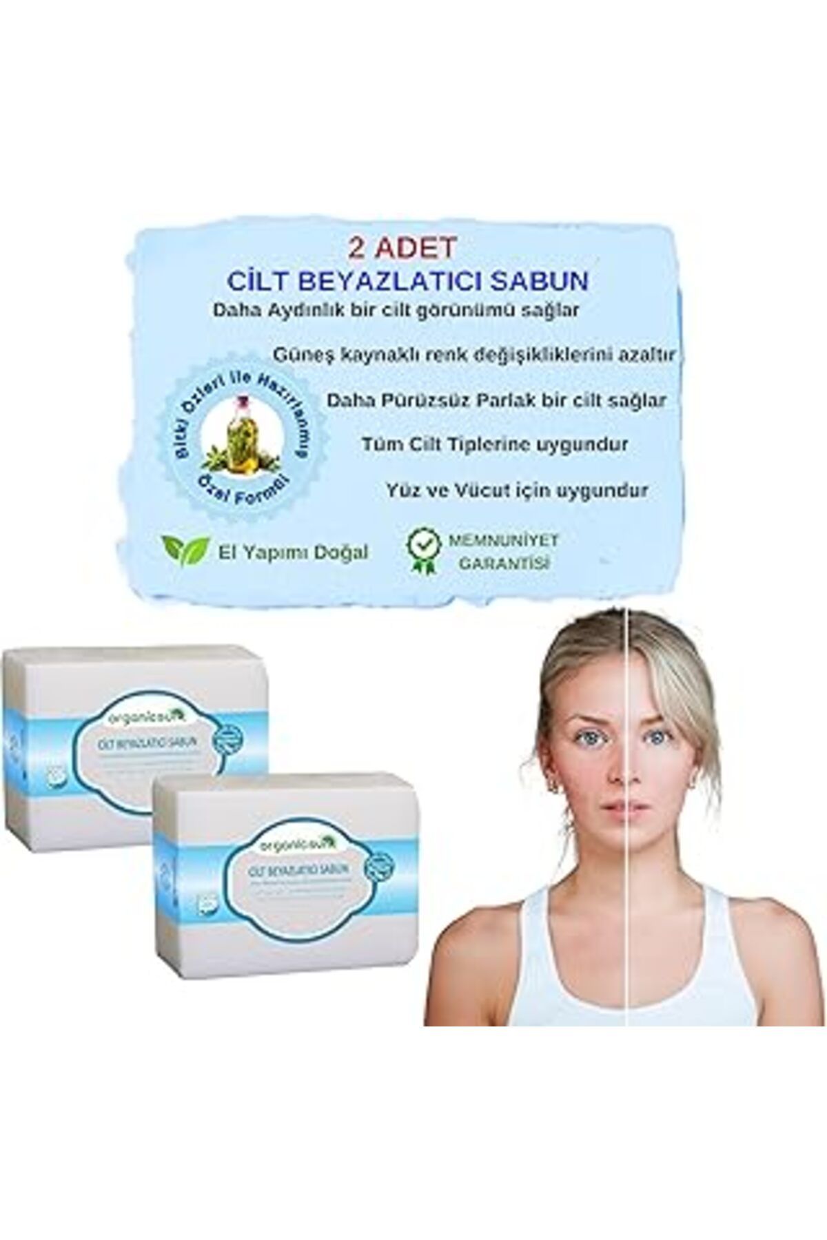 Qedii Organicsun Doğal Cilt Beyazlatıcı Sabun 140 Gr X 2 Adet Tüm Cilt Tipleri İçin B Ve E Vitaminli