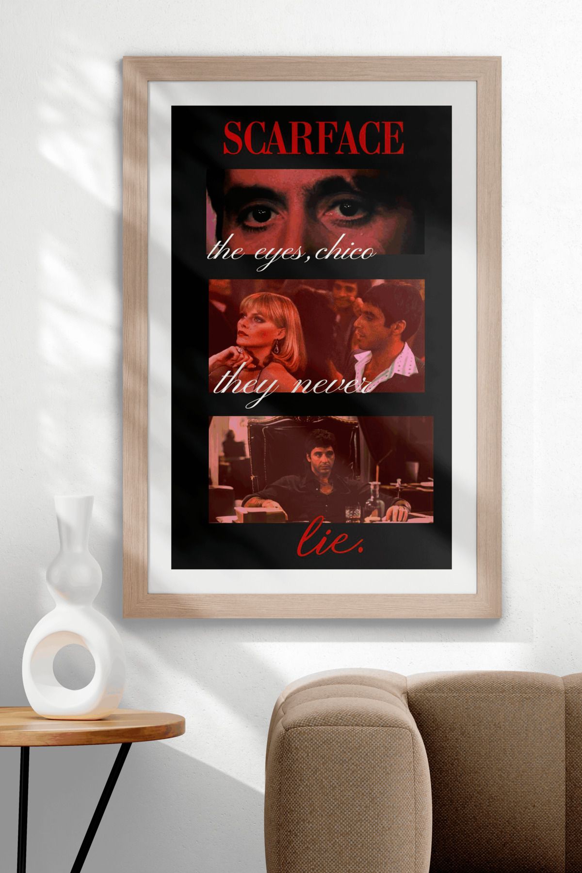 UVisiontr Scarface Film Replikleri The Eyes Chico Temalı Kolaj Tasarım Çerçevesiz MDF Tablo