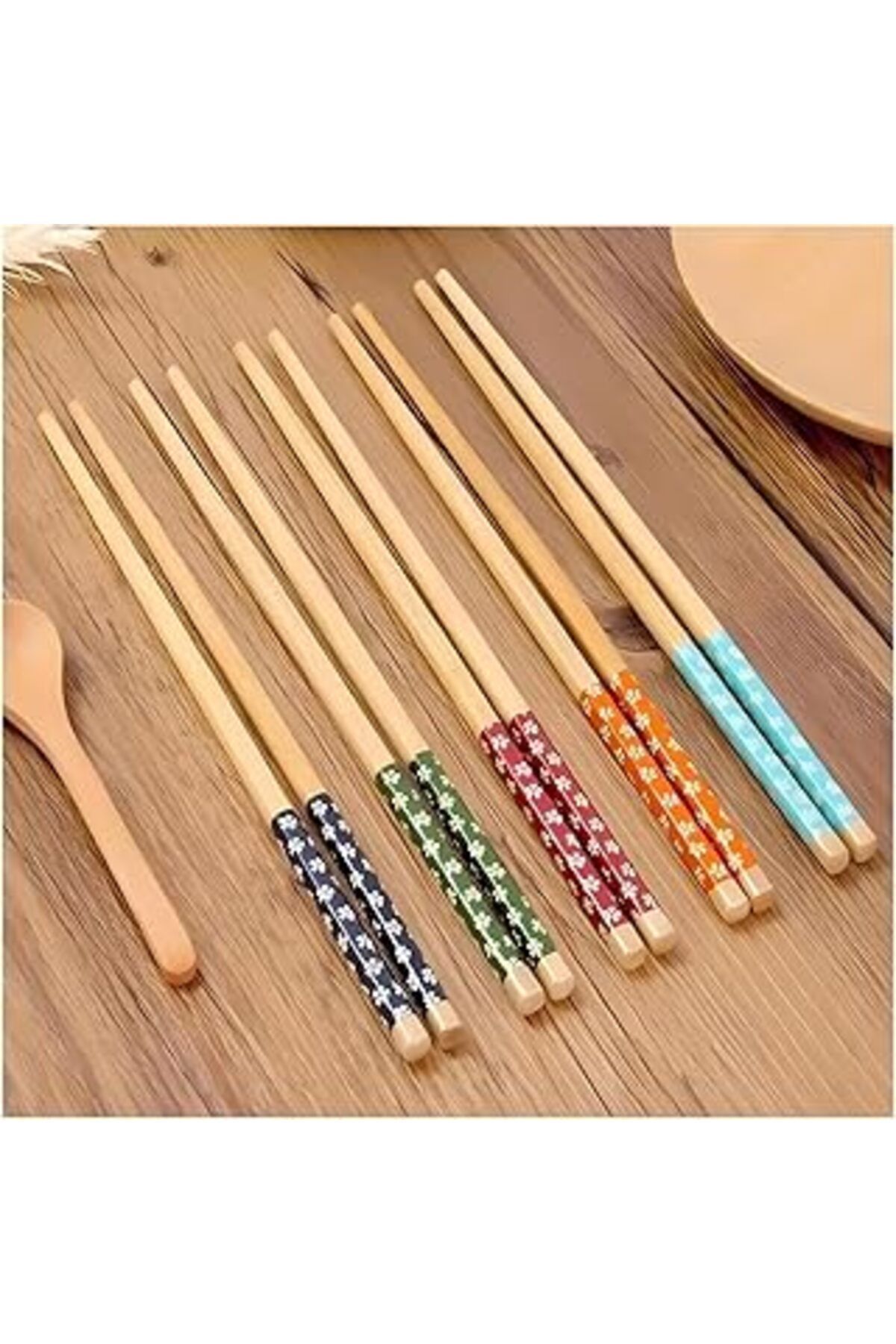 ASİTAN 10 Adet Bambu Desenli Yıkanabilir Çin Çubuk - Sushi, Ramen Ve Noodle Yemek Çubukları Seti