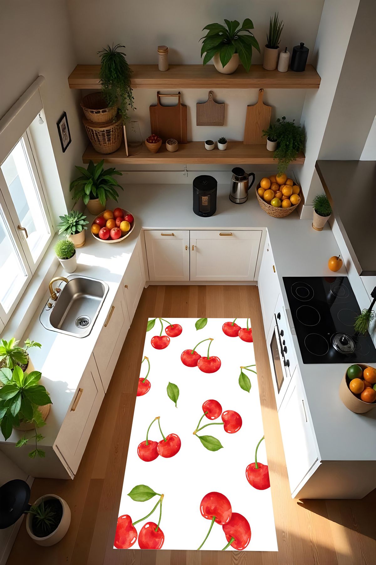 Liriya Dijital Baskı Modern Kaymaz Taban Leke Tutmaz Makinada Yıkanabilir Mutfak Halısı ve Balkon Halısı