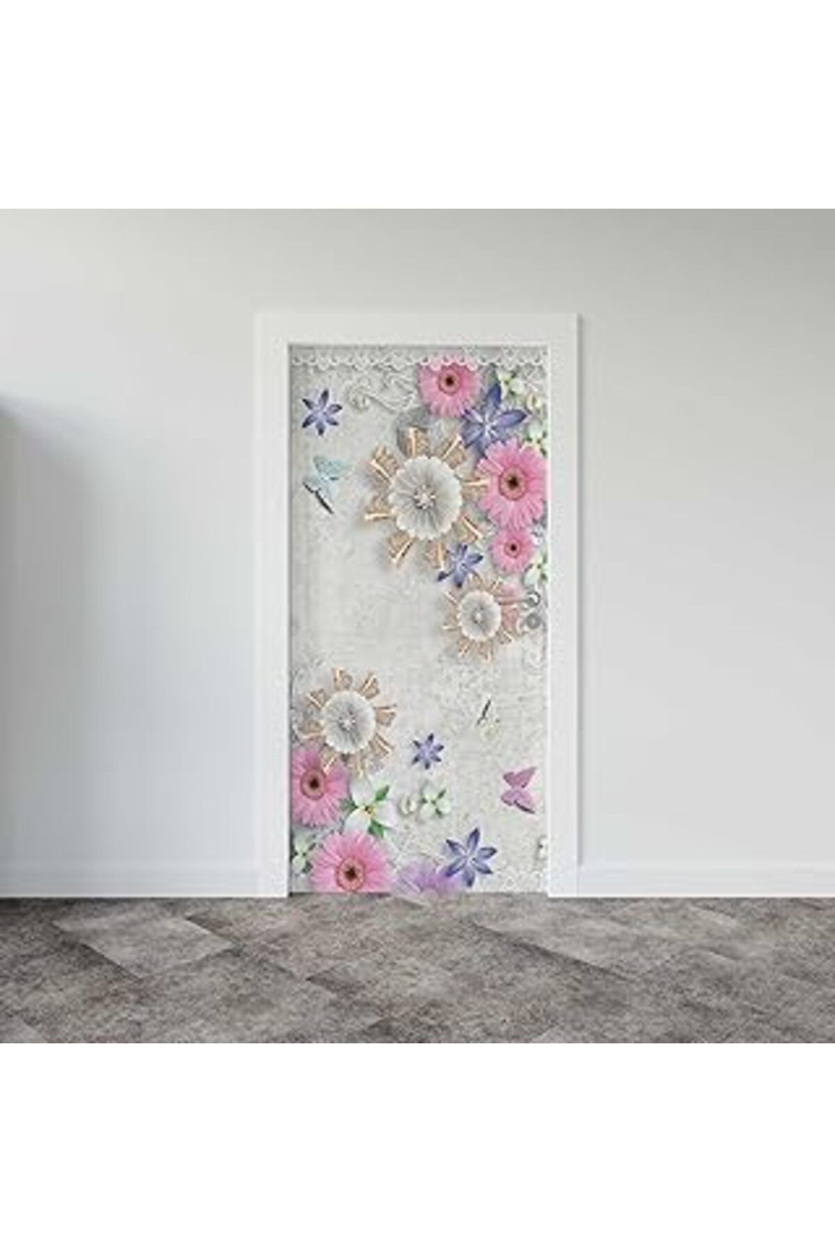 Mu Art Ahşap Kapı Giydirme Kapı Sticker Folyosu 3D Papatya