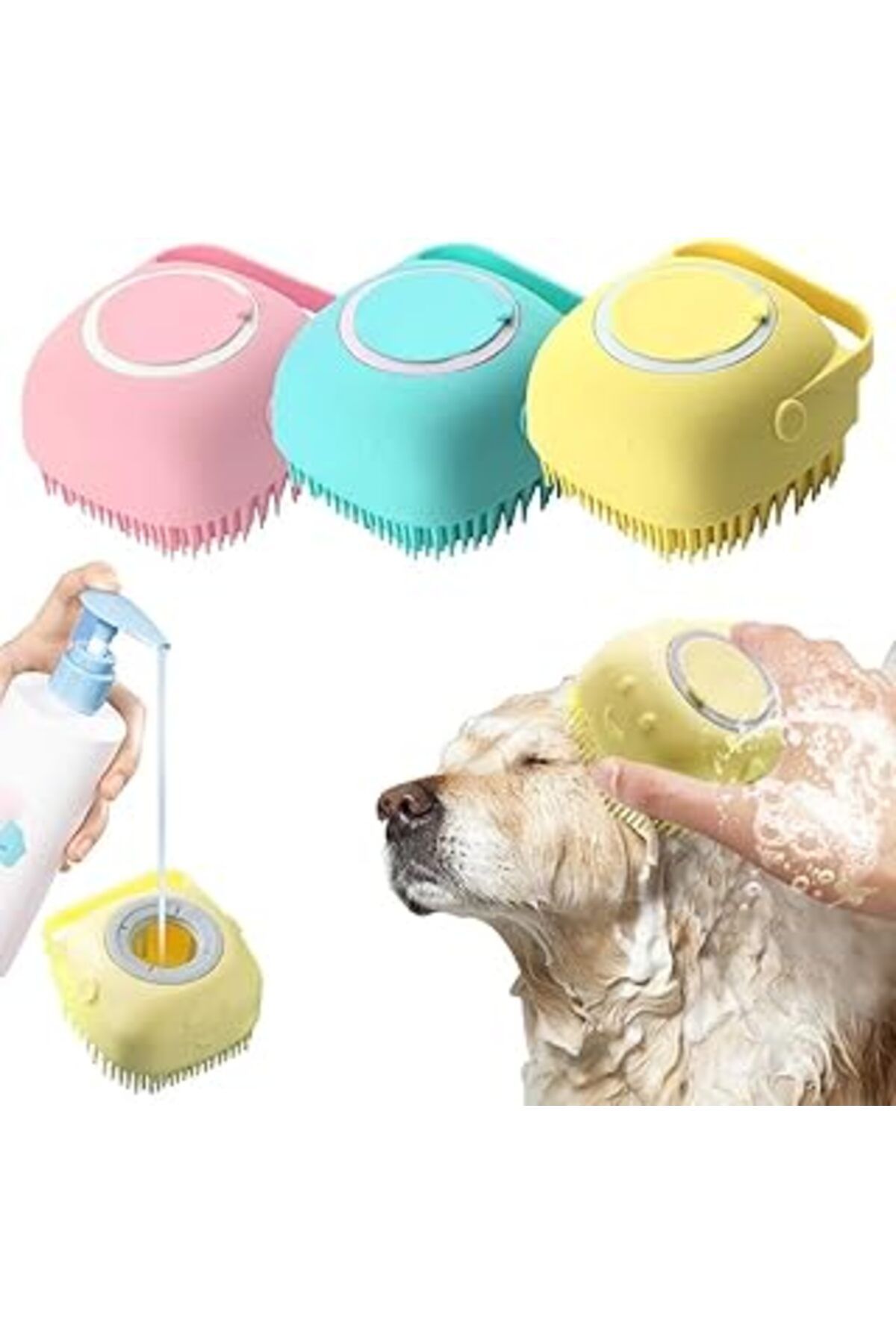 ASİTAN Şampuan Hazneli Kedi Ve Köpek Evcil Hayvan Yıkama Fırçası Silikon (Pembe)