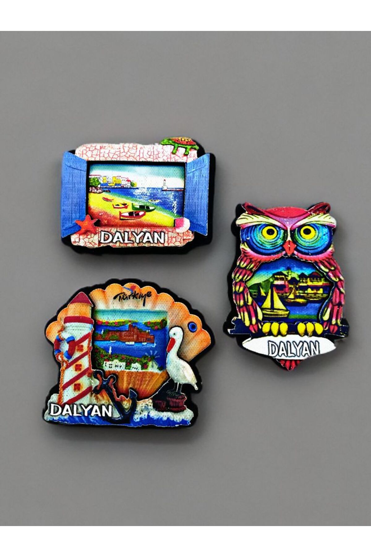 Home DALYAN Temalı 3 lü Set Ahşap 3 Boyutlu Magnet. Mat Renkler ve Eskitme.