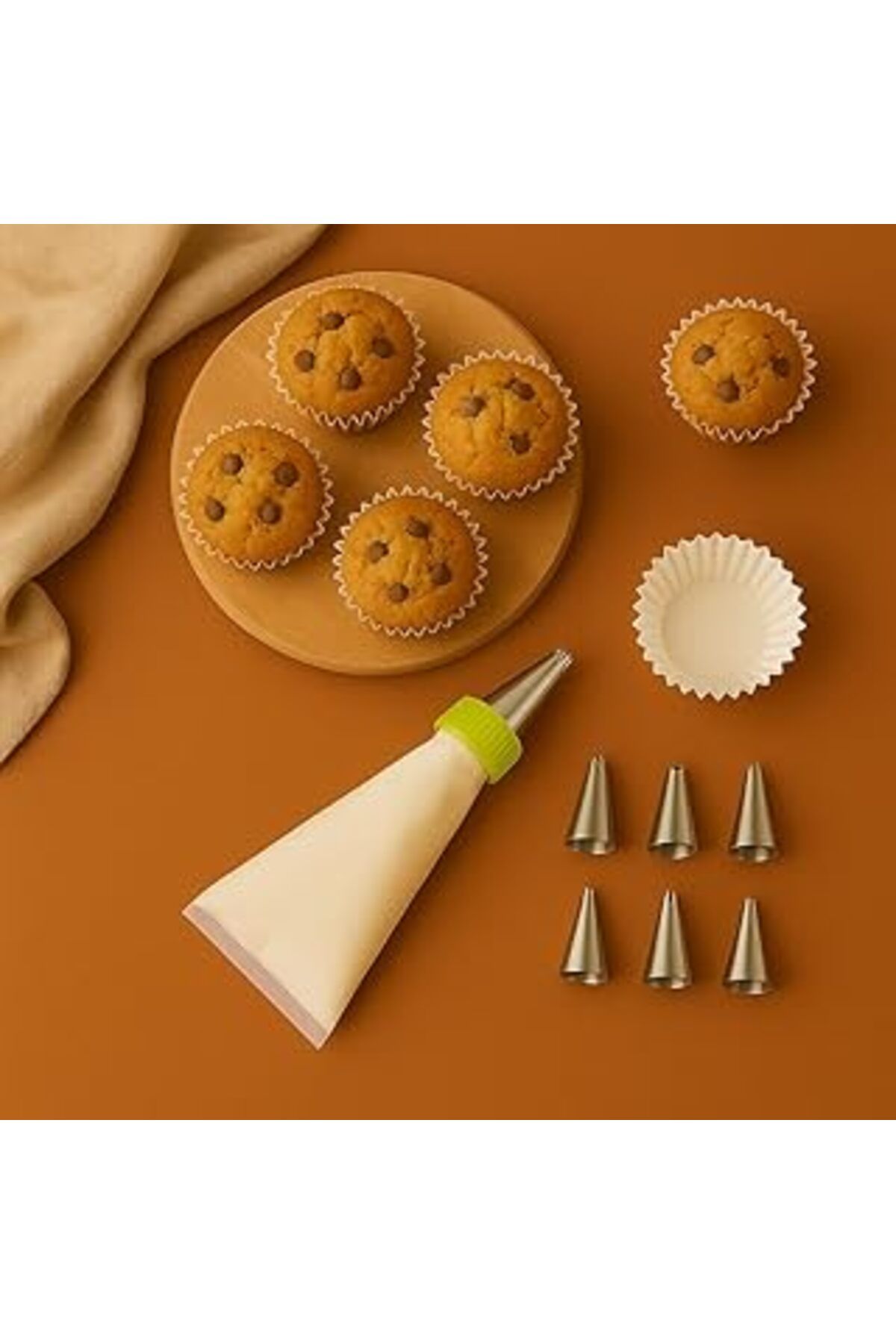 NETWORK ART Vios Store Krema Sıkma Torbası Seti (9 Çelik Uç + 100'Lü Renkli Muffin Kağıdı) – Pasta Süsleme Ve C