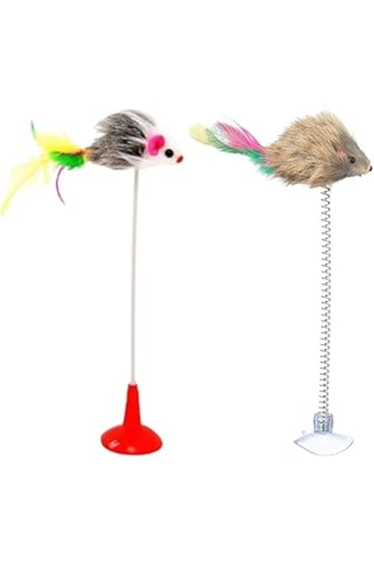 NETWORK ART Outdoor Outlet 2'Li Vantuzlu Fareli Tüylü Hareketli Çanlı Ve Esneyen Eğlenceli Peluş Oyuncağı