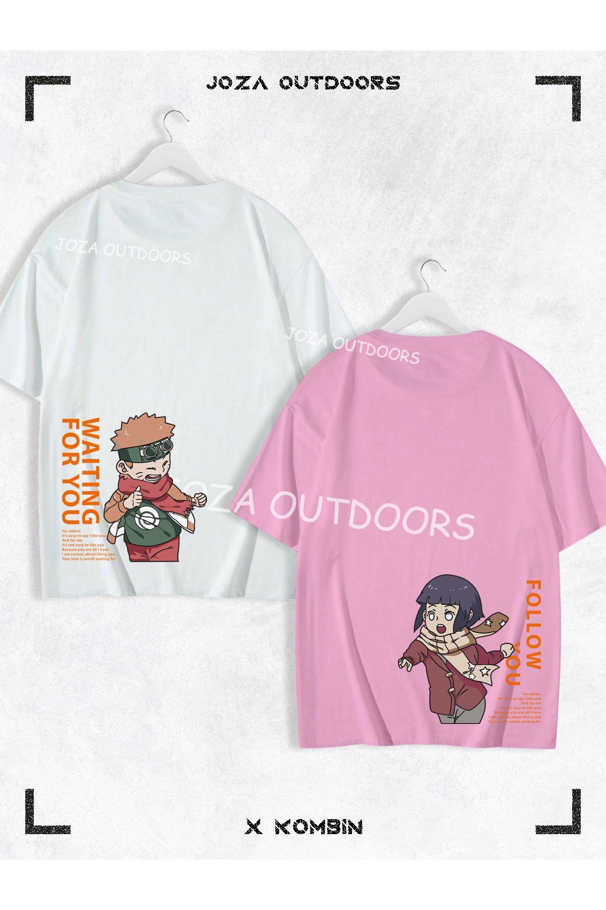 Joza Outdoors Kadın Erkek Hinata Narto Anime Arka Bel Baskılı Sevgili Çift Kombini Oversize Tshirt 2'li Takım