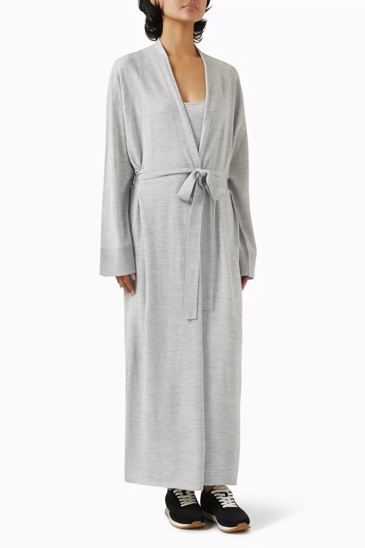 12storeez Merino Silk Long Cardigan, Kemerli ve Yumuşak Dokuya Sahip Hırka