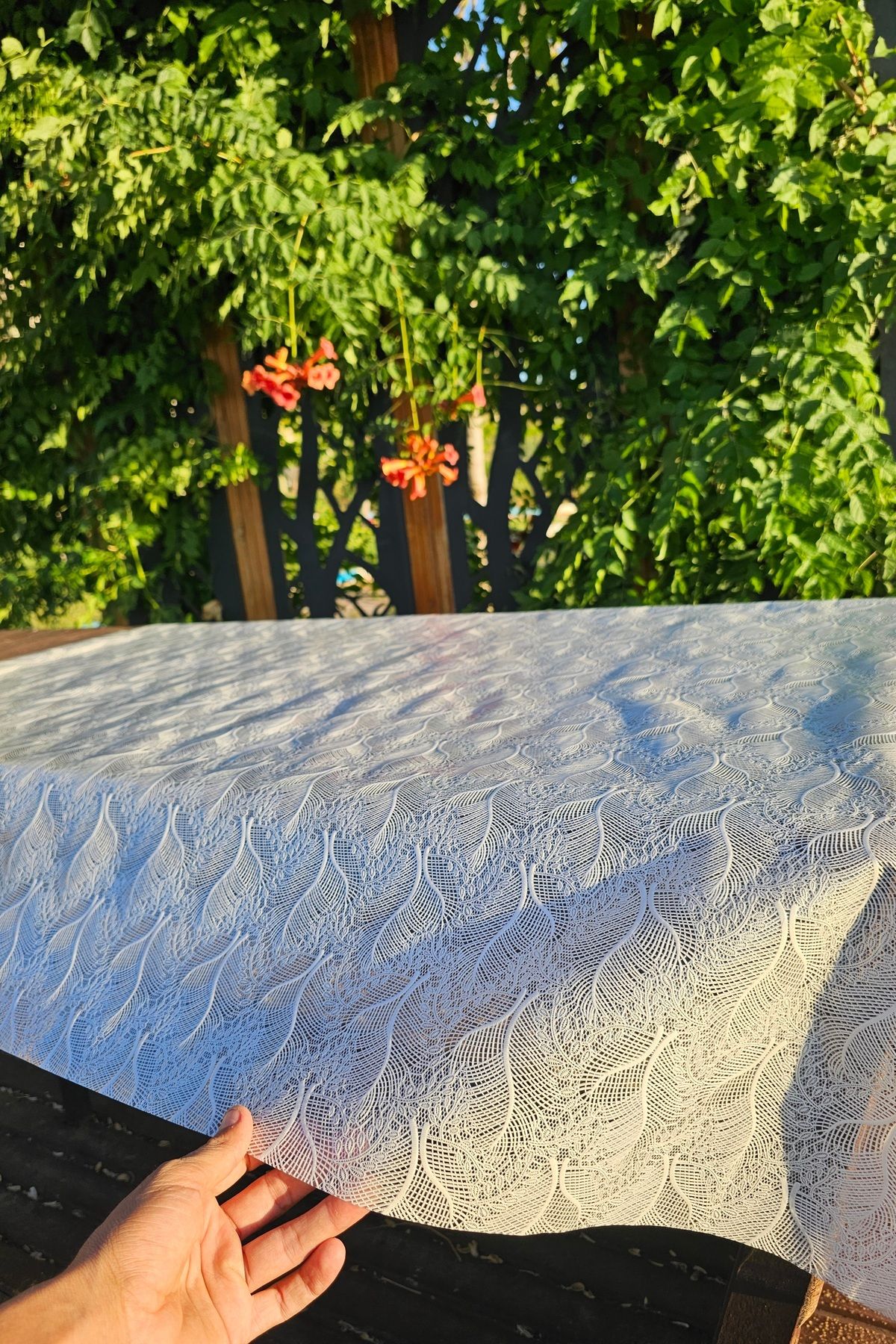 Rona Home Hasır Lüx Pvc Kaplamalı Silinebilir Masa Örtüsü Su Geçirmez Lüks Muşamba Sofra Bezi Dantel Desenli