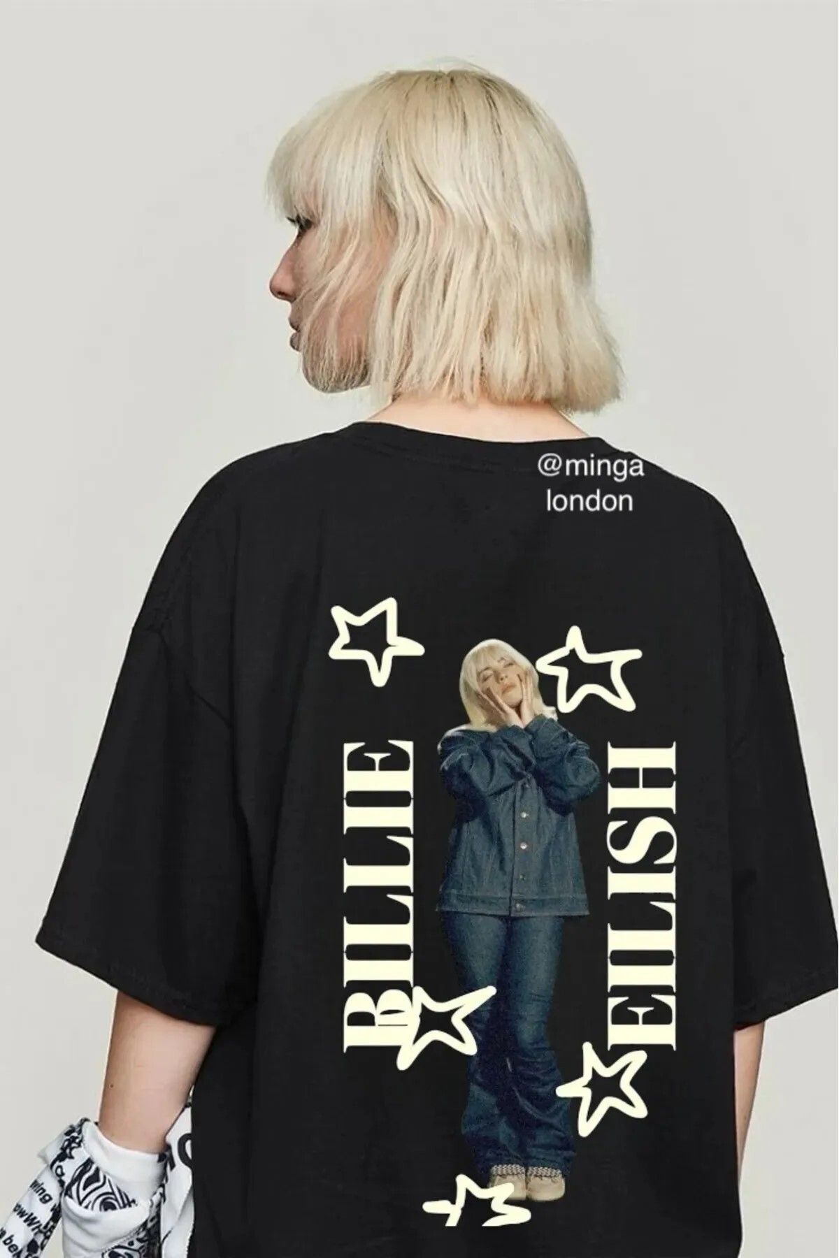 DEEFWEAR Siyah Billie Eilish Star Ön/Arka Baskılı Oversize Unisex T-shirt