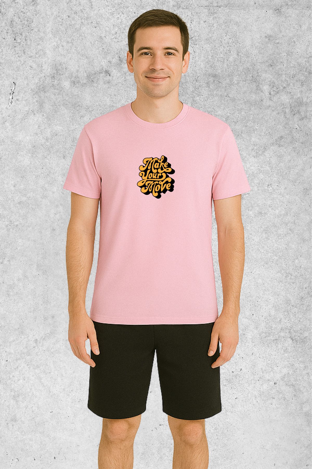 MOLICO Basic unisex sıfır yaka kısa kollu MAKE YOUR MOVE Baskılı TSHİRT