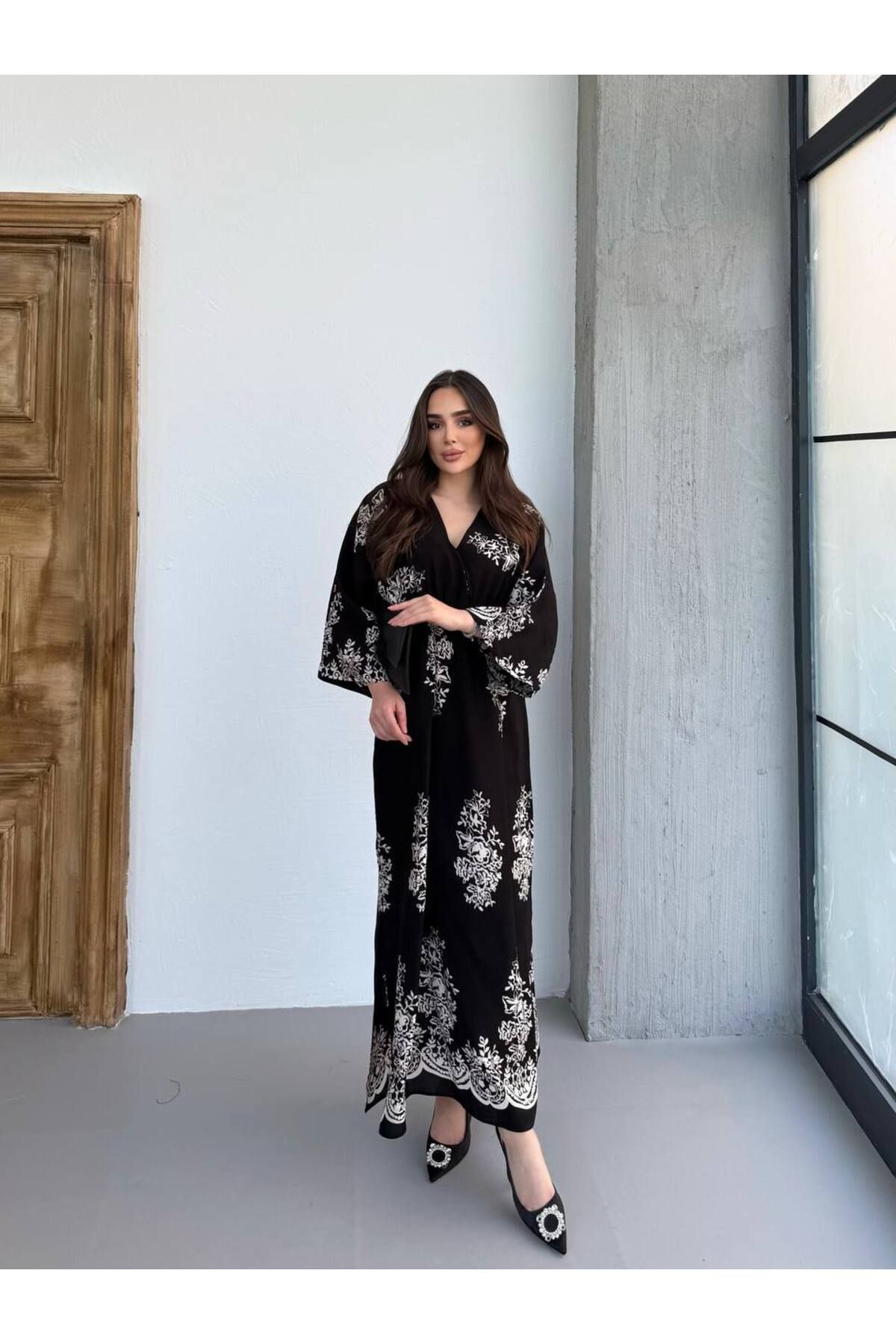 moda paketi Kadın Desenli Viscon Elbise