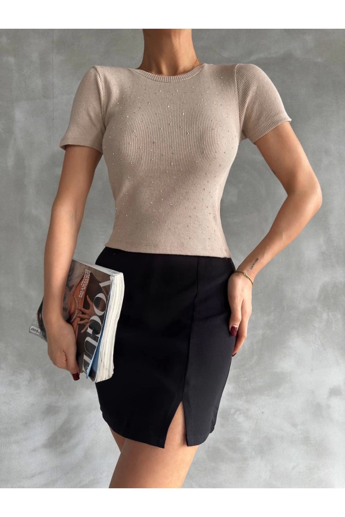 ETİLER COLLECTION Taş baskılı kaş korse bluz