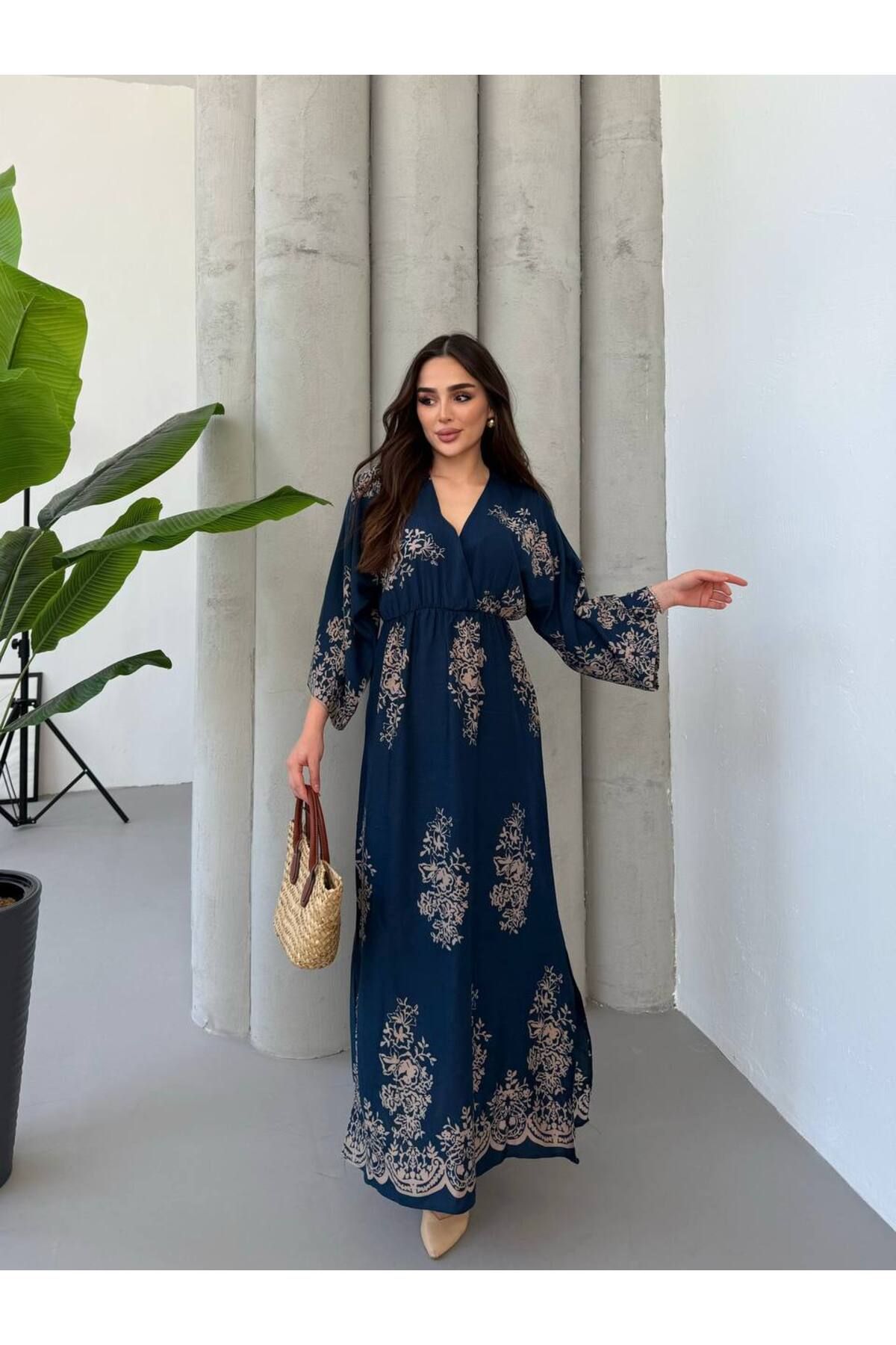 moda paketi Kadın Desenli Viscon Elbise