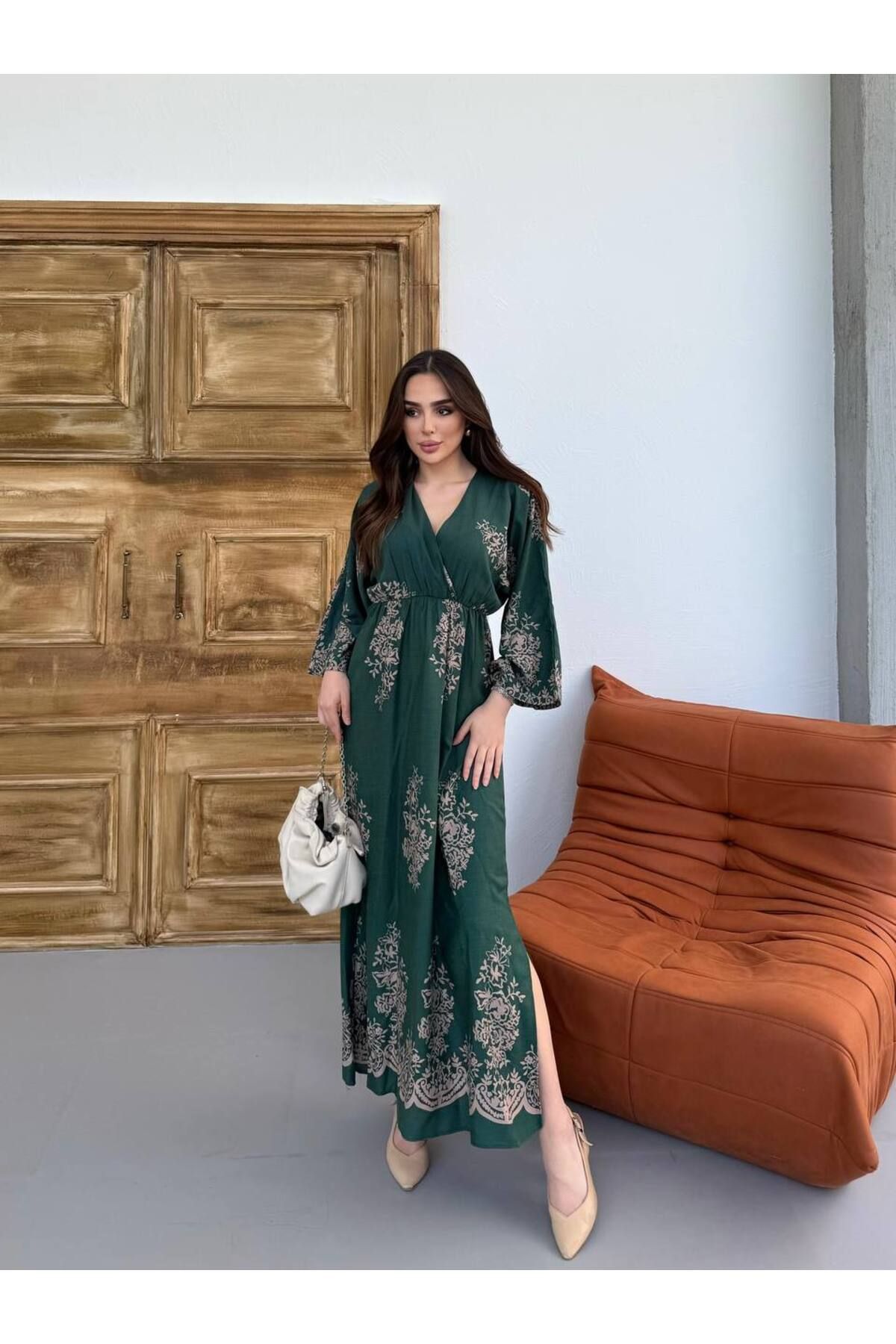 moda paketi Kadın Desenli Viscon Elbise