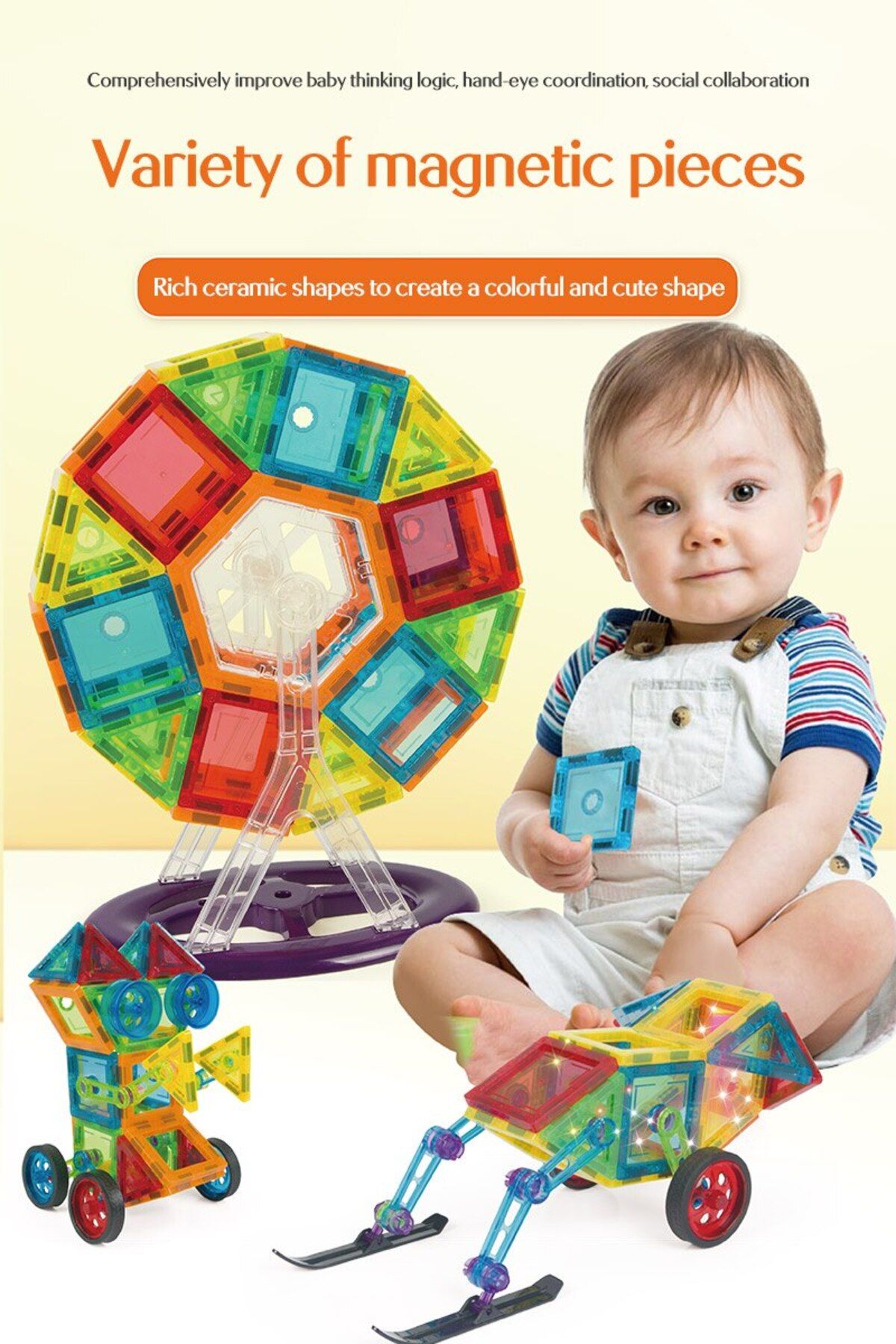 İSP-Set de Constructie Magnetic cu 130 Piese, Educativ si Creativ, "LikeSmart MAG 130", Numeroase Posibi 6