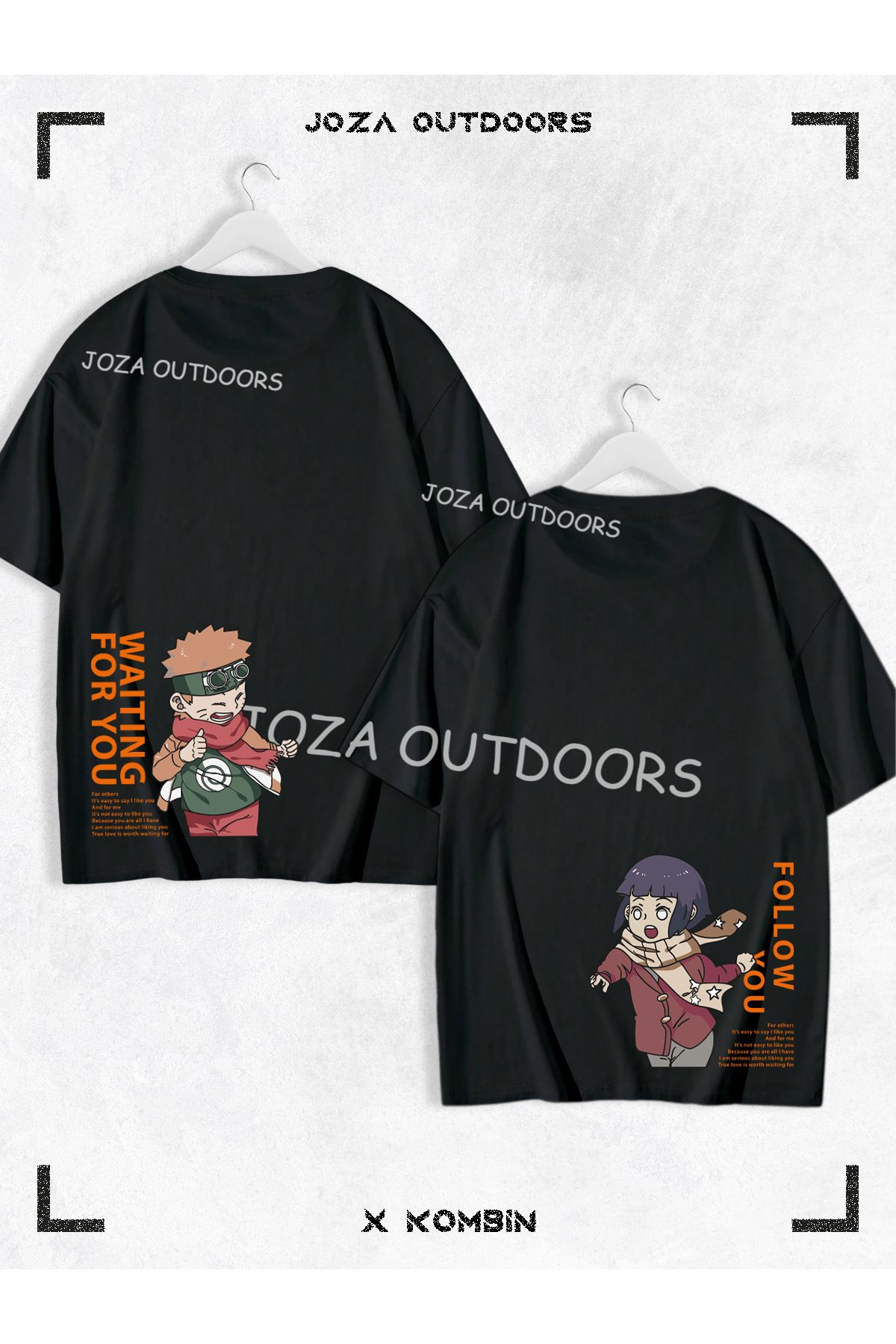 Joza Outdoors Kadın Erkek Hinata Narto Anime Arka Bel Baskılı Sevgili Çift Kombini Oversize Tshirt 2'li Takım