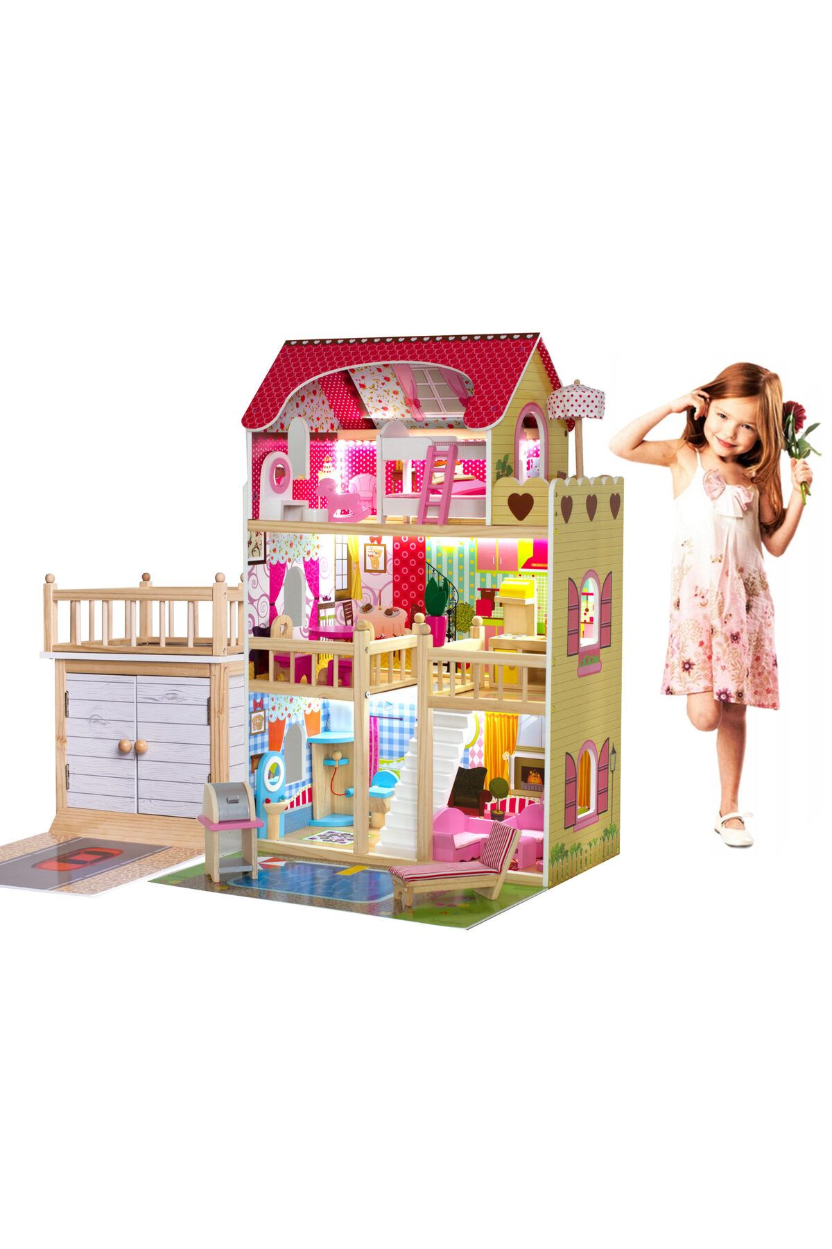 İSP Casuta De Papusi Din Lemn Fara Margini Ascutite, "likesmart Doll House Pool" Cu 3 Nivele, 5 - One Size