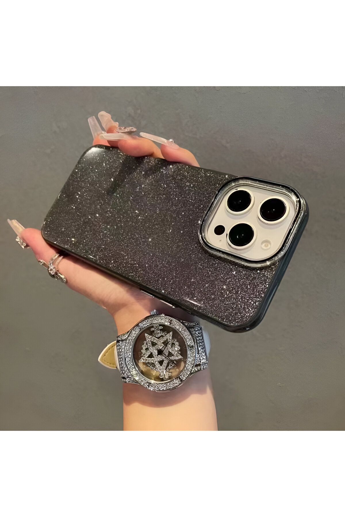 HYPERSOFT Iphone 16e Uyumlu Parlak Işıltılı Simli Premıum Slım Kılıf Lens Koruyucu Hediyeli