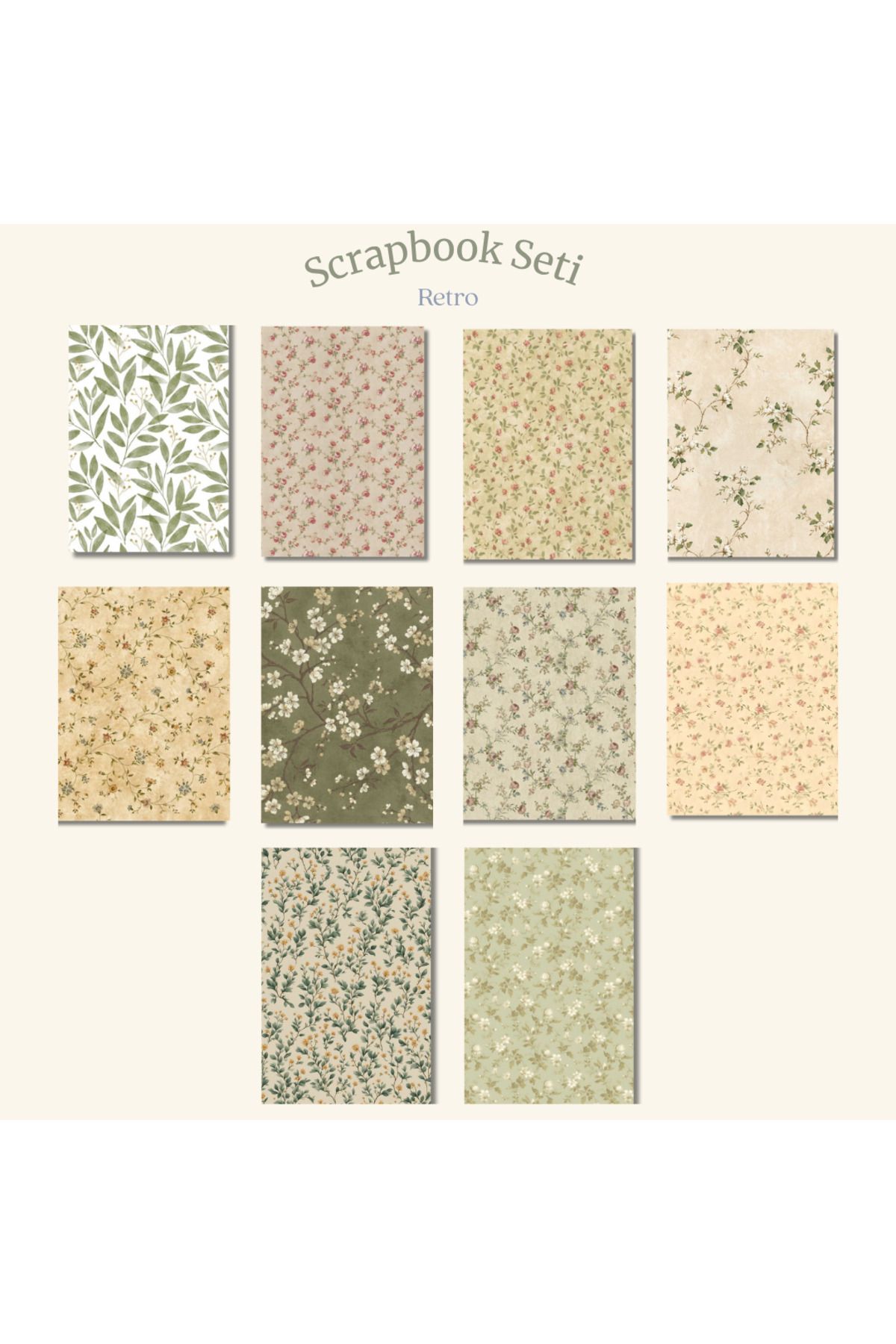 MirayDesign Retro Temalı Scrapbook Kağıt Seti 10 Adet (a5 Boyutunda Yapışkanlı Kağıt)