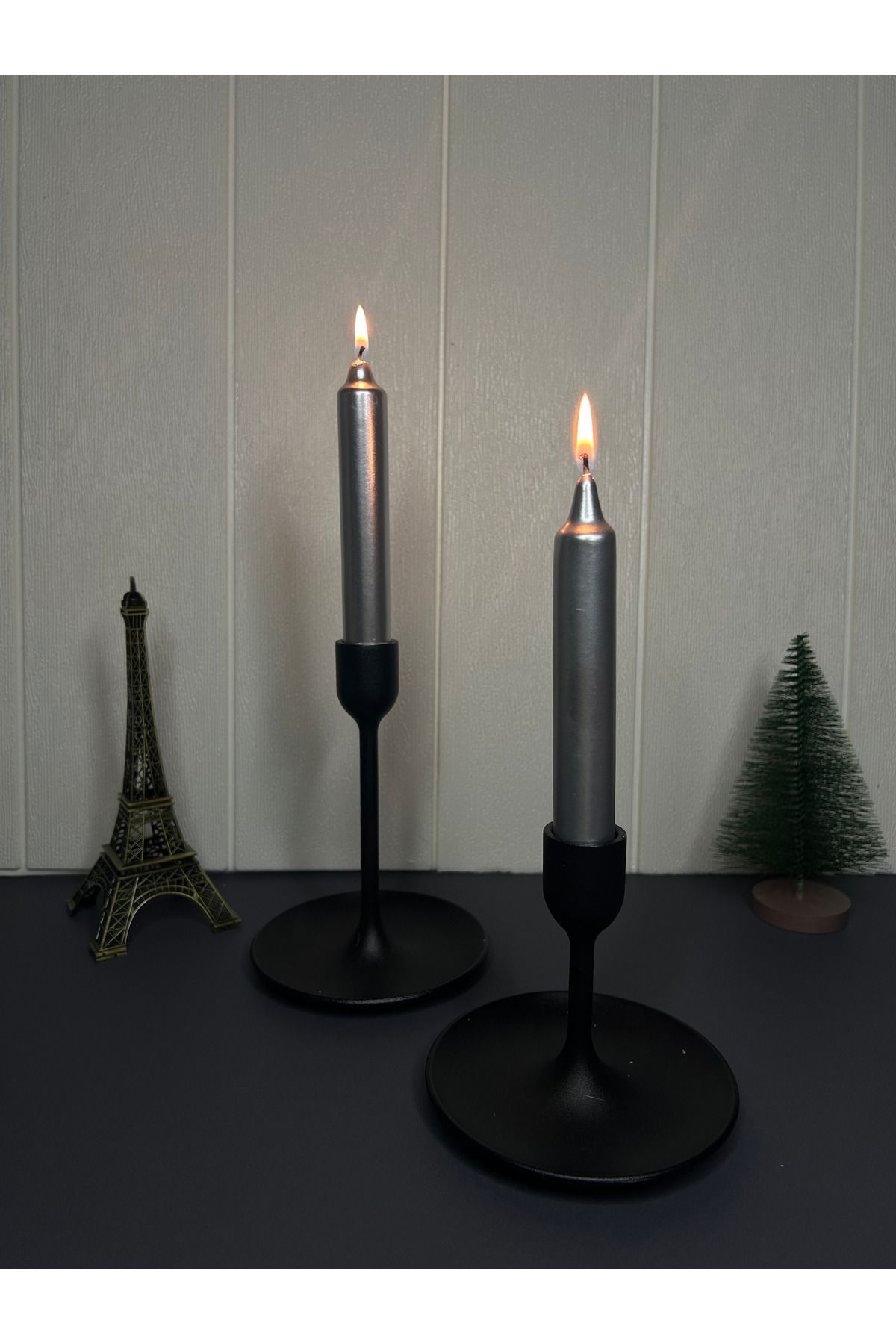 Lusora Design Dekoratif Sedefli 2 Adet Şamdan Mumu - Gümüş