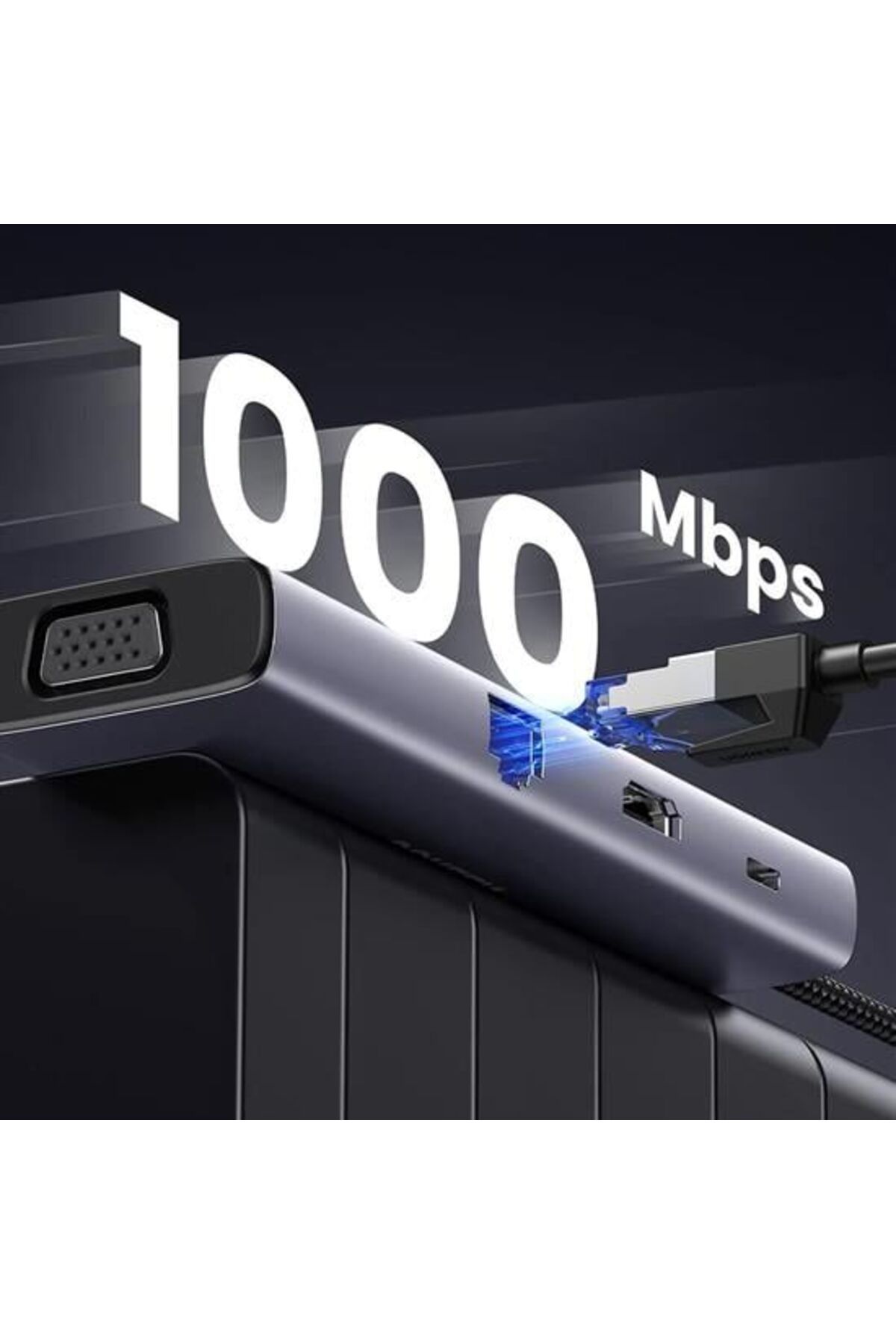Ugreen-| محول USB-C إلى 3 منافذ USB 3.0 A+HDMI+VGA+RJ45 Gigabit+SD/TF+PD |رمادي 5