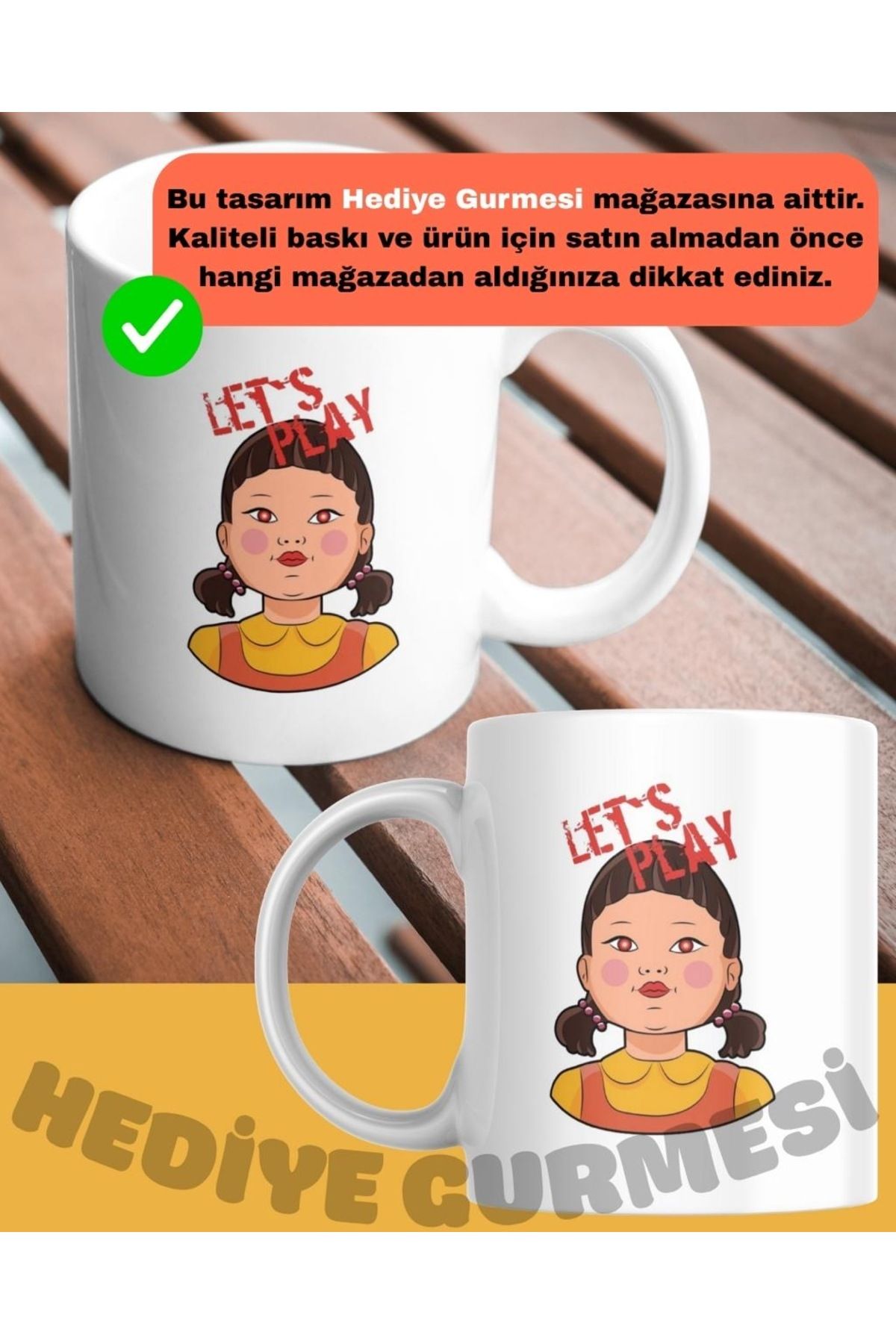 Hediye Gurmesi Squid Game Dizisi Bebek Hadi Oynayalım Baskılı Porselen Kupa Bardak