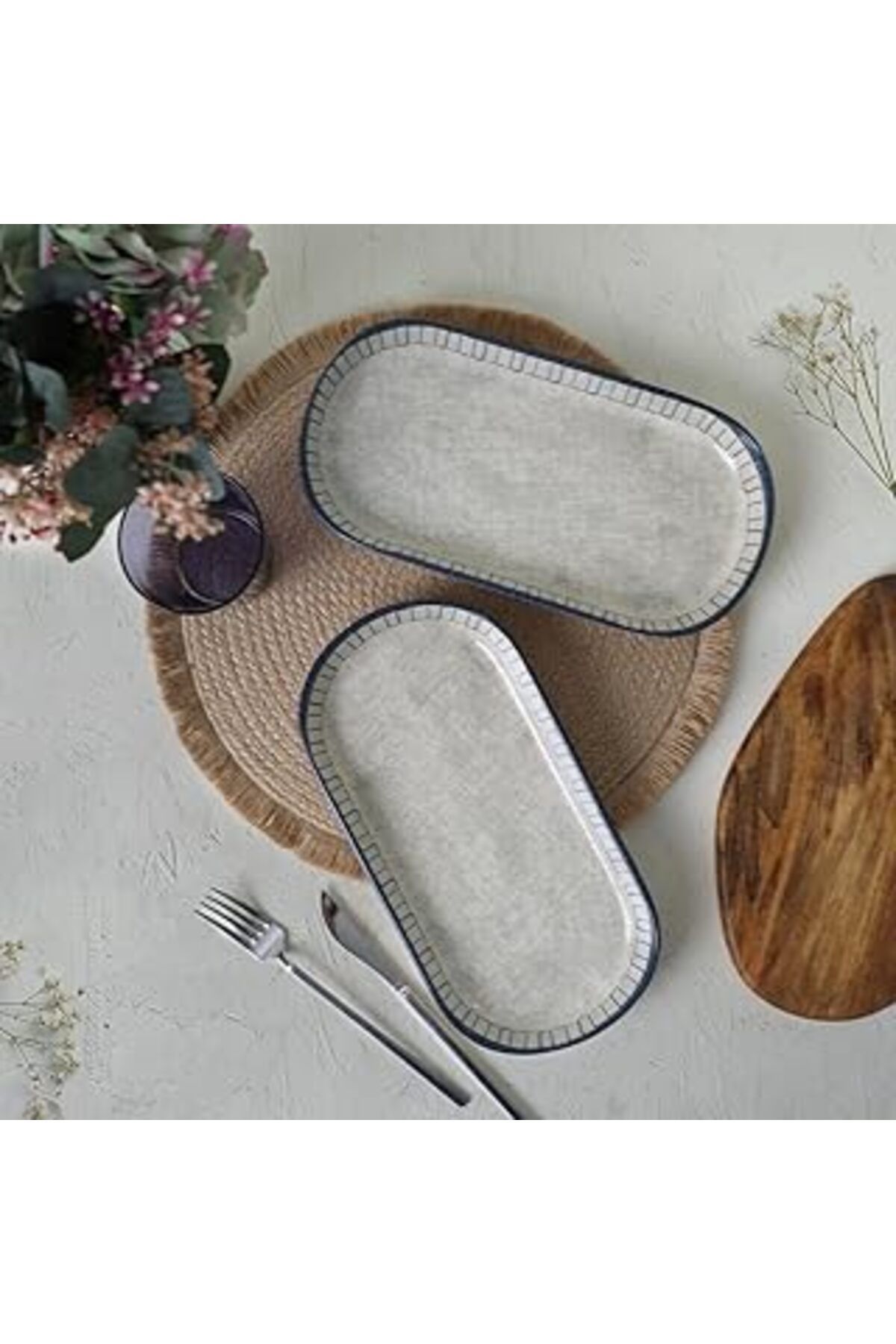 Mu Art Ahşap Keramika Mosaic Marvels Kayık Tabak 28 Cm 2 Adet 21621