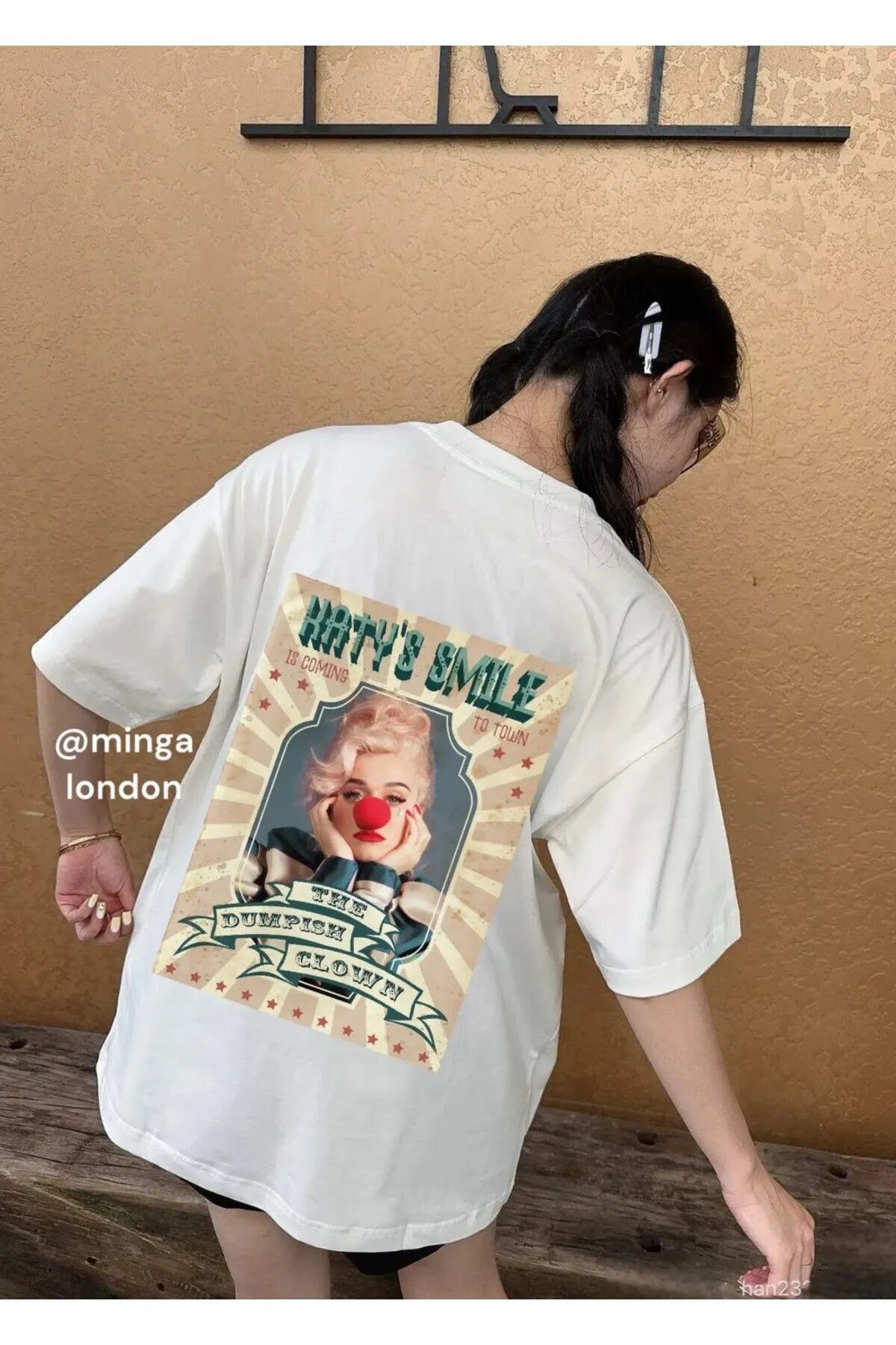 DEEFWEAR Beyaz Katy Perry Smile Ön/Arka Baskılı Oversize Unisex T-shirt