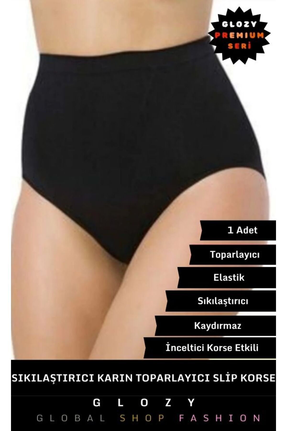 GLOZY Premium Seri Karın Toparlayıcı Kaydırmaz İz Bırakmayan Dikişsiz Yüksek Bel Şekillendirici Slip Korse