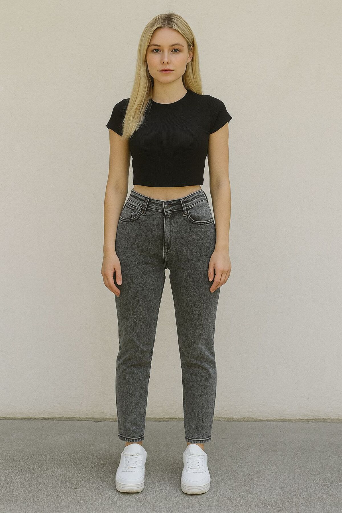 Nüans Gri Boyfriend Jean Pantolon