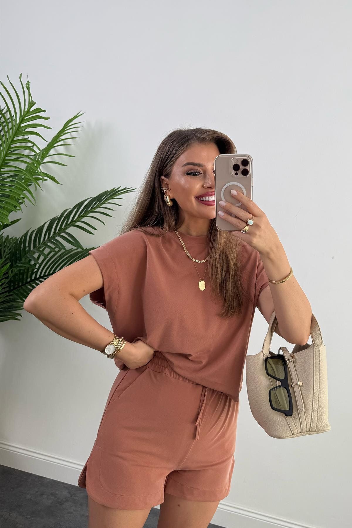 SHOP MY Pike Modal Kumaş Kısa Kollu Şort Takım