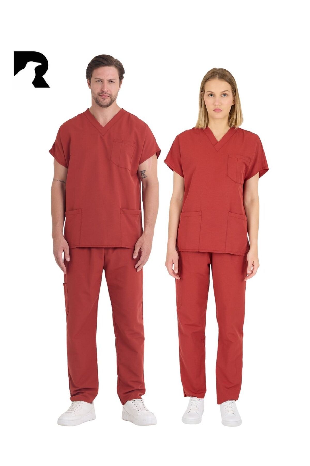 KARGA ÜNİFORMA Kiremit Renk Takım Unisex Yarasa Kol Hemşire Ve Doktor Forması Takımı Scrubs